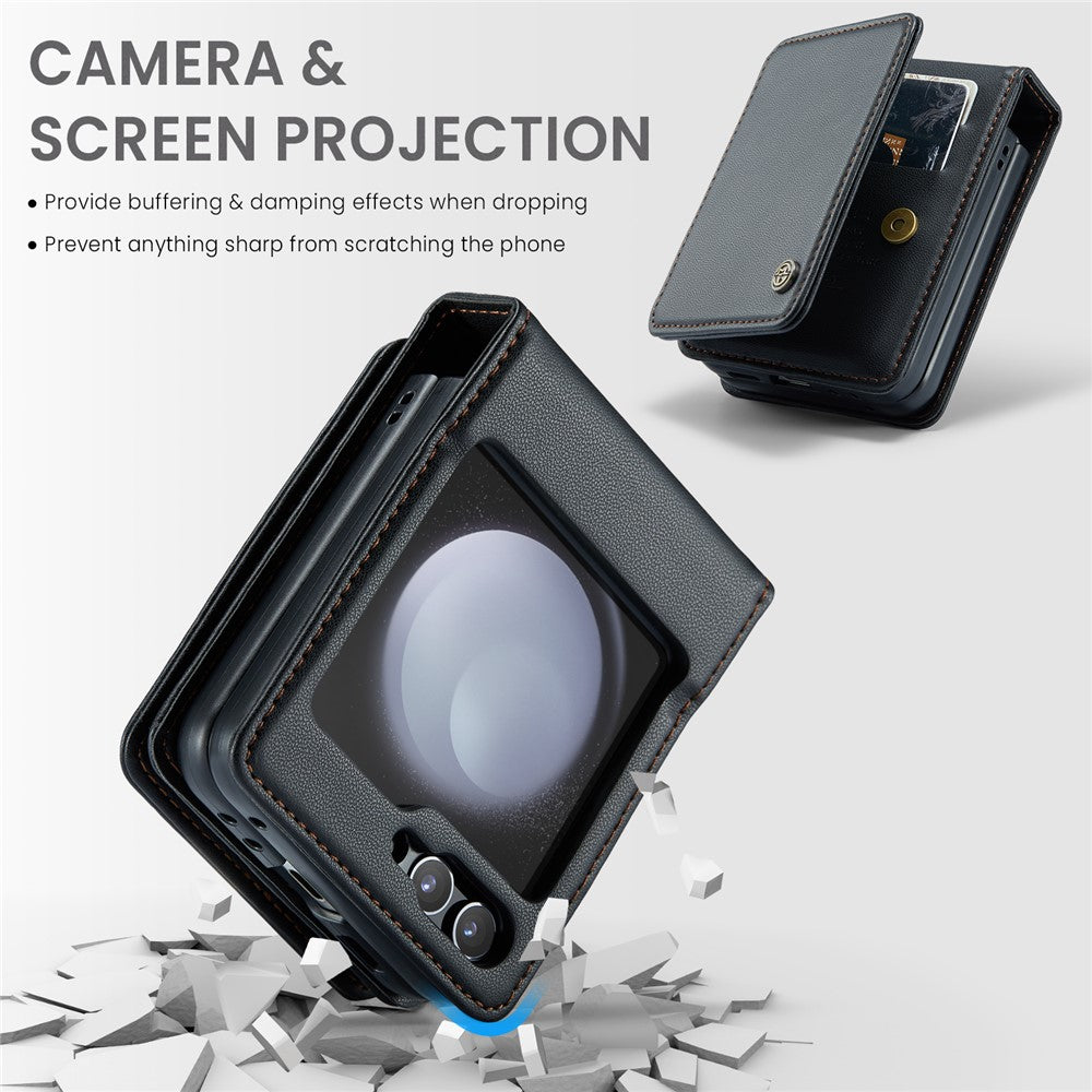 For Samsung Galaxy Z Flip7 FE 5G / Z Flip6 5G Phone Case CASEME C22 Leather Back Cover with RFID Blocking Card Slots - Black