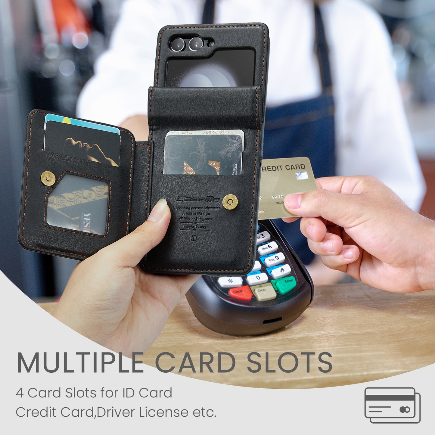 CASEME C22 Series for Samsung Galaxy Z Flip6 5G Case RFID Blocking Card Slot Leather Cover - Black
