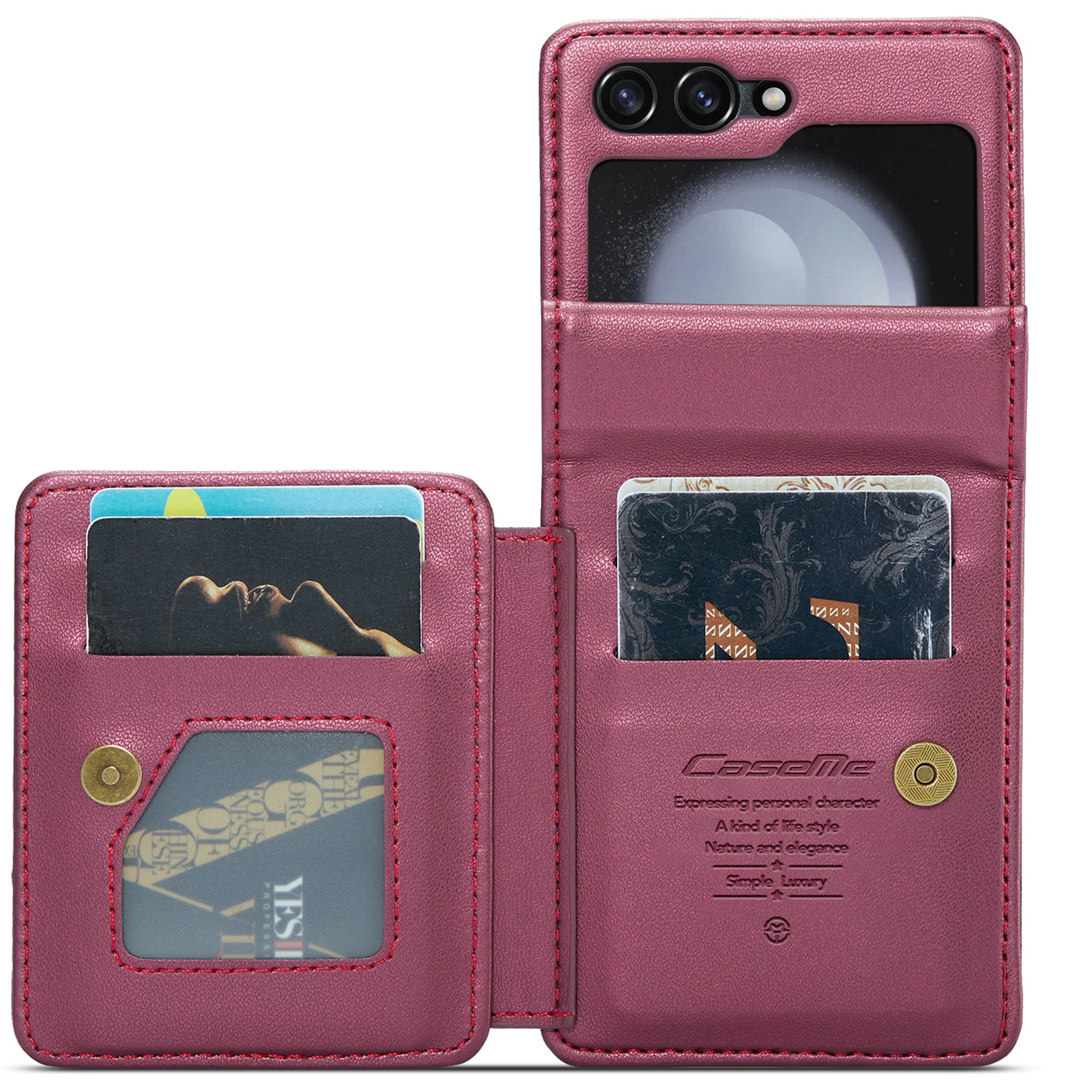 CASEME C22 Series for Samsung Galaxy Z Flip6 5G Case RFID Blocking Card Slot Leather Cover - Wine Red