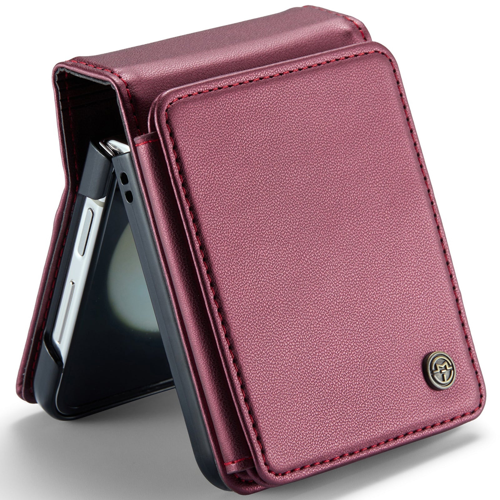 CASEME C22 Series for Samsung Galaxy Z Flip6 5G Case RFID Blocking Card Slot Leather Cover - Wine Red