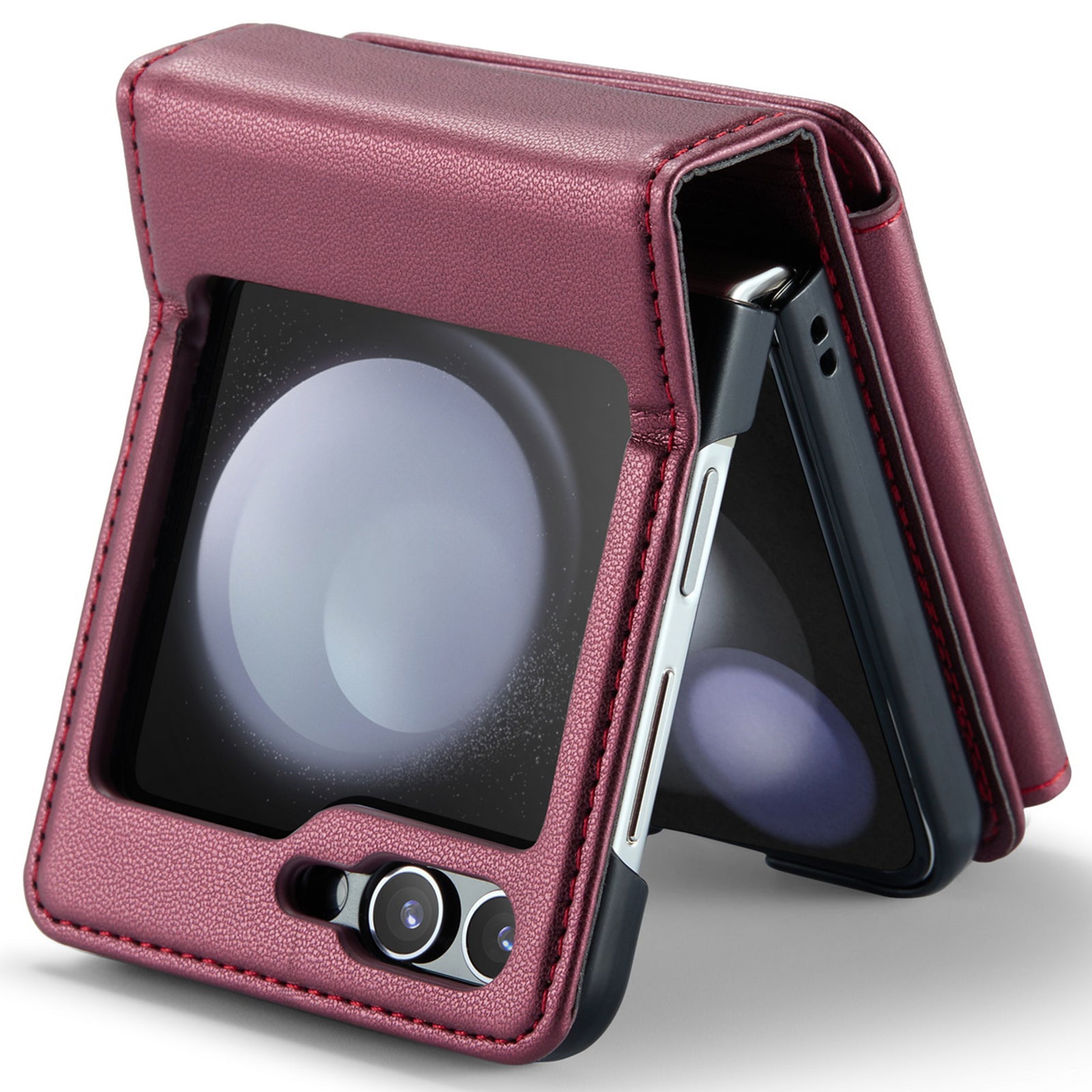 CASEME C22 Series for Samsung Galaxy Z Flip6 5G Case RFID Blocking Card Slot Leather Cover - Wine Red