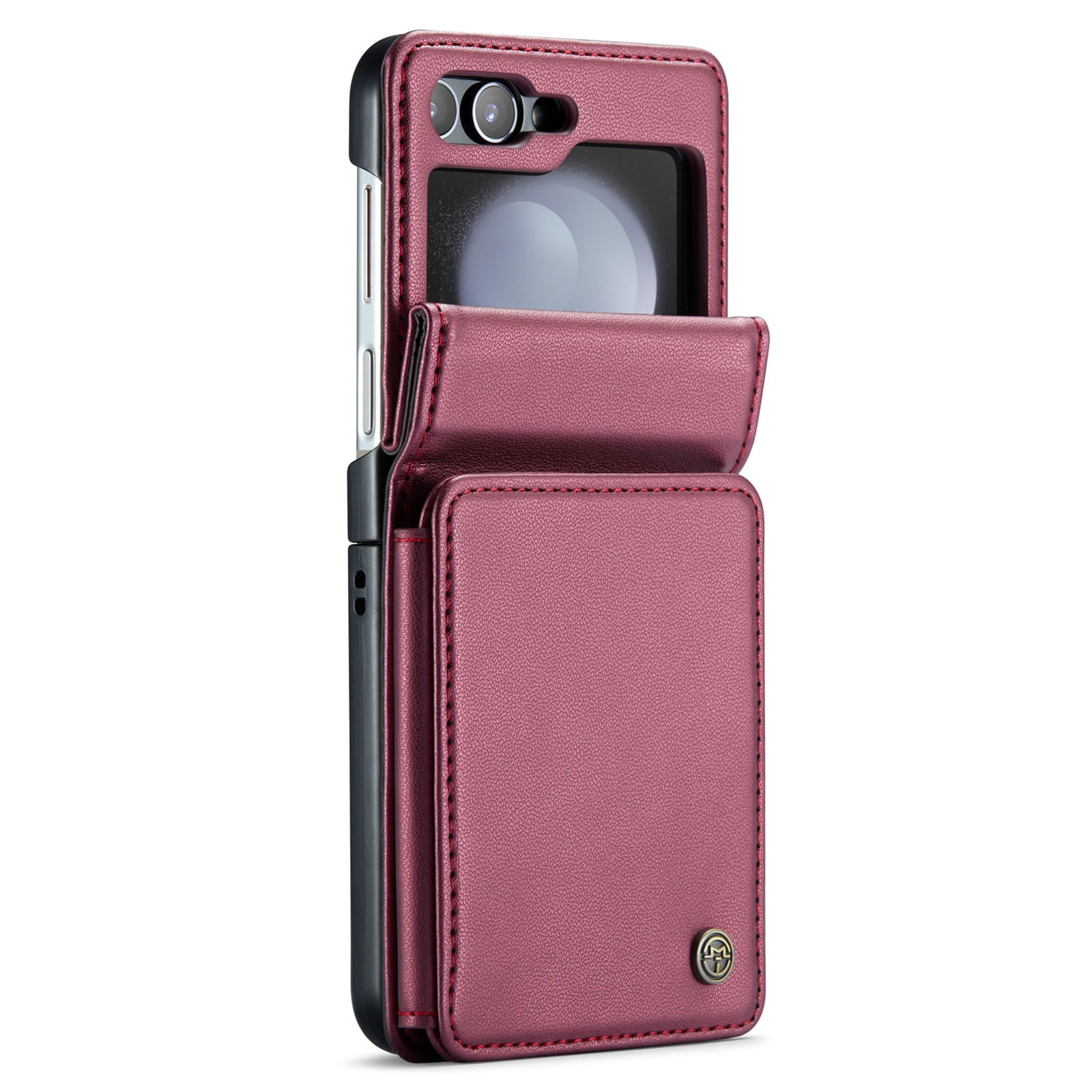 CASEME C22 Series for Samsung Galaxy Z Flip6 5G Case RFID Blocking Card Slot Leather Cover - Wine Red