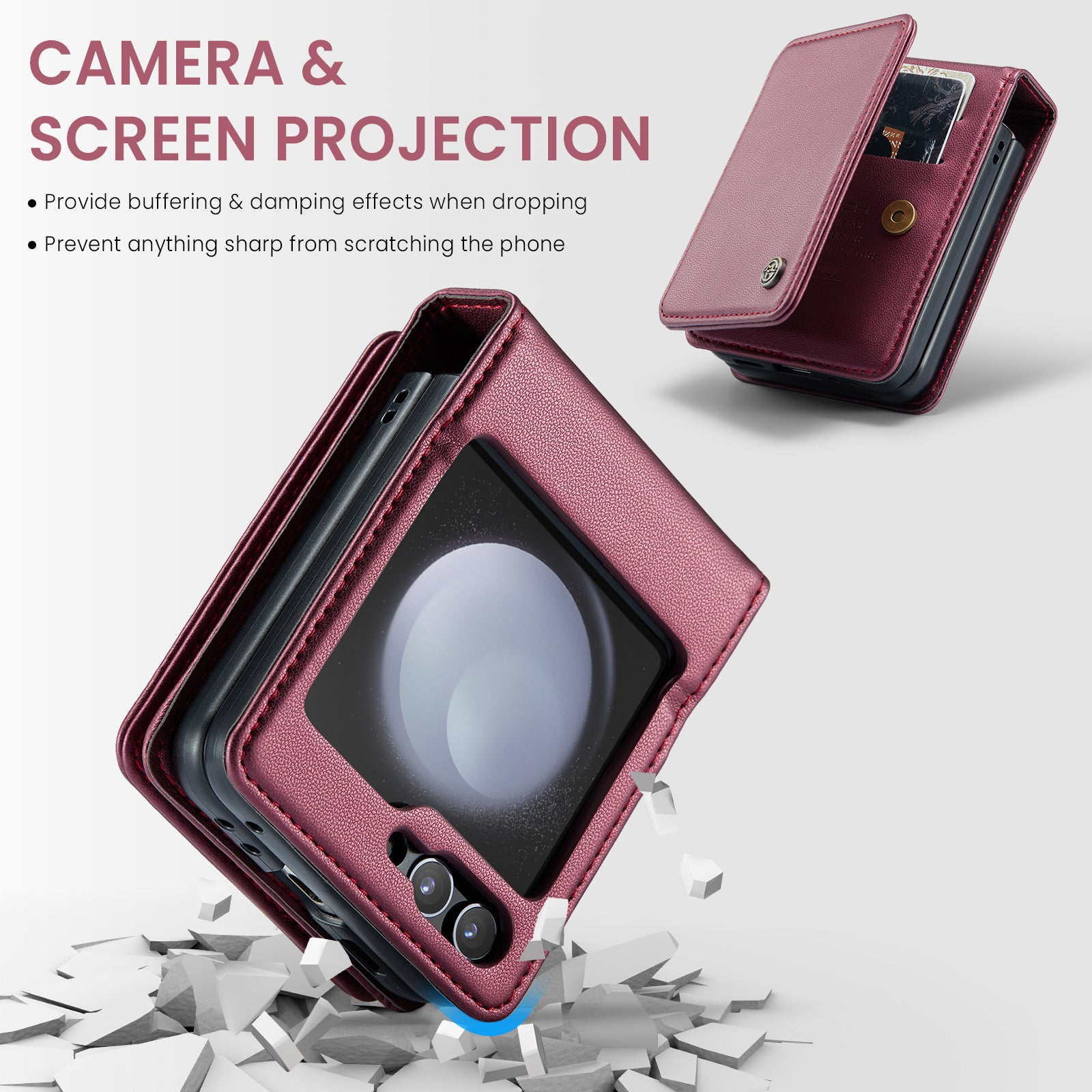 CASEME C22 Series for Samsung Galaxy Z Flip6 5G Case RFID Blocking Card Slot Leather Cover - Wine Red