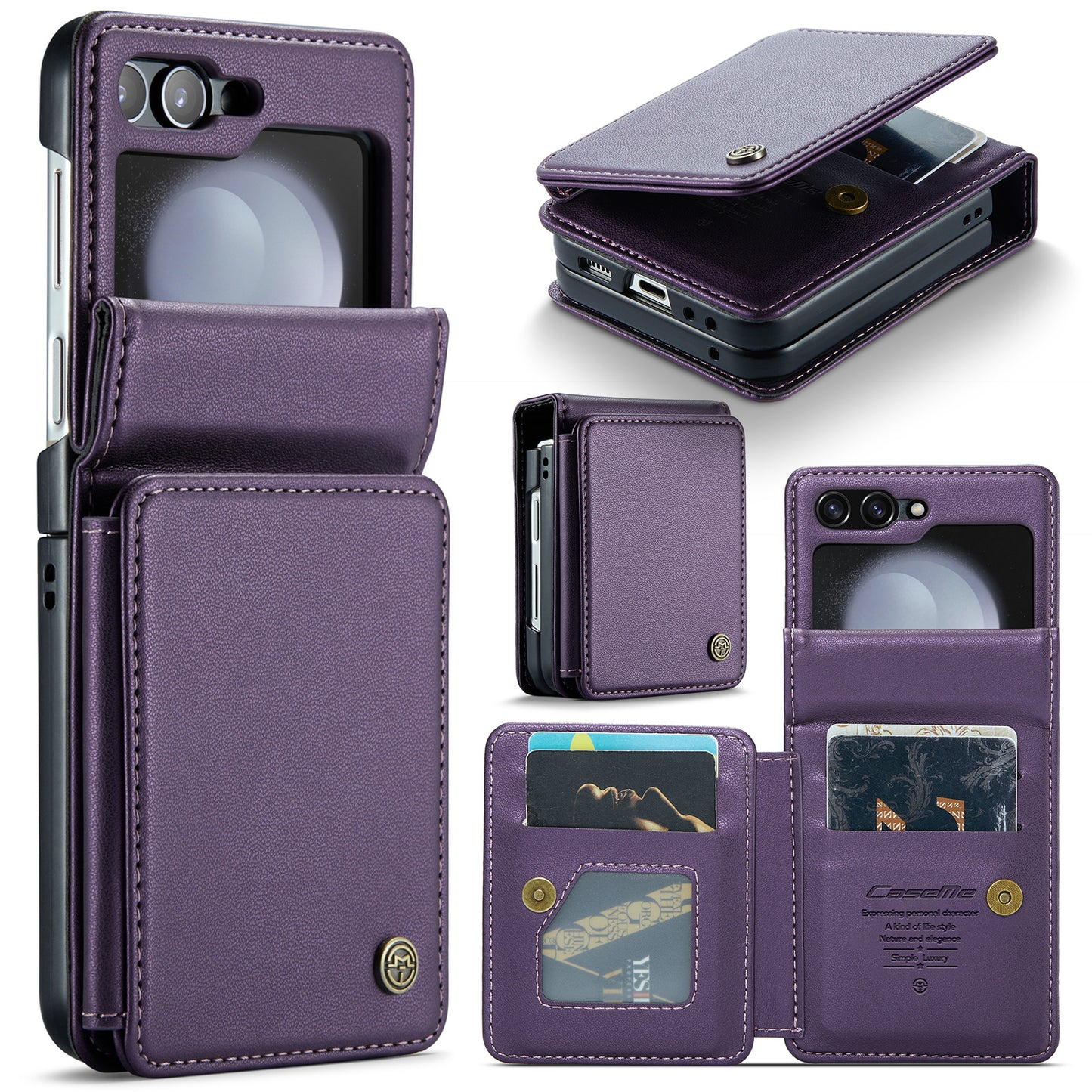 CASEME C22 Series for Samsung Galaxy Z Flip6 5G Case RFID Blocking Card Slot Leather Cover - Purple