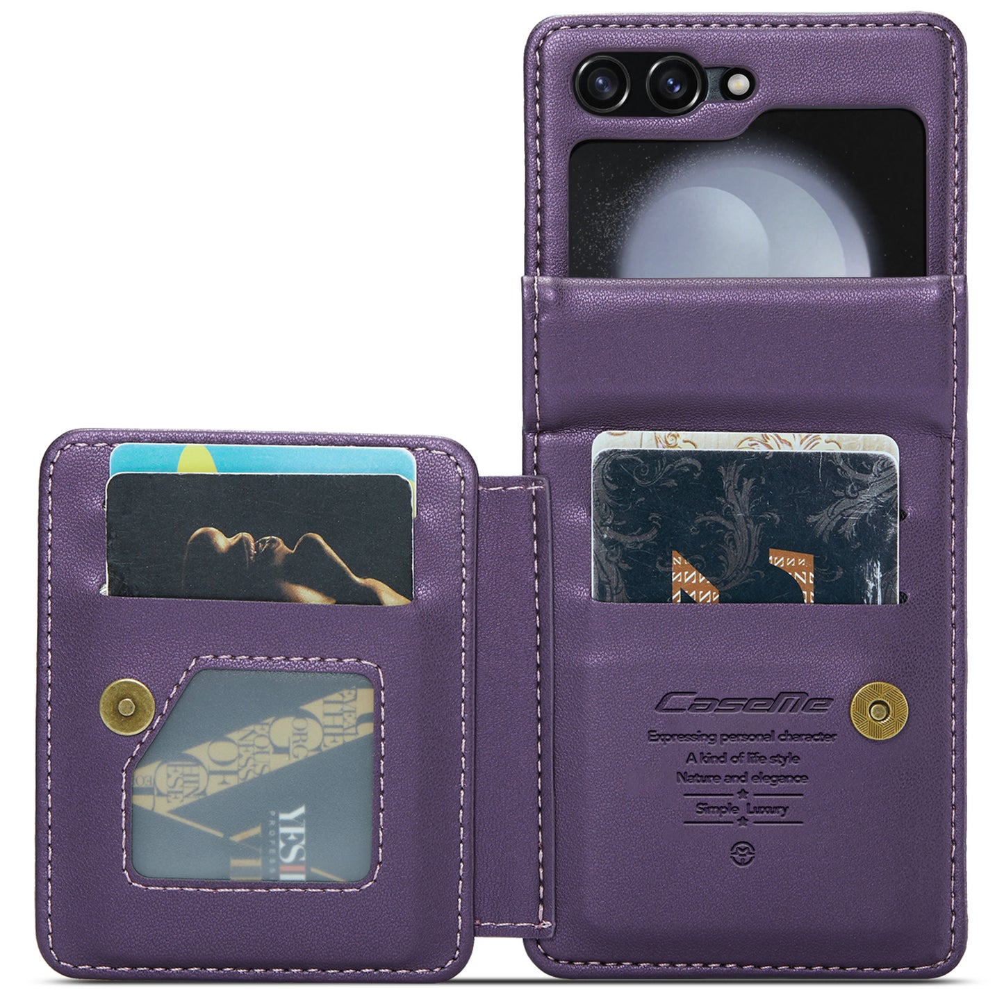 CASEME C22 Series for Samsung Galaxy Z Flip6 5G Case RFID Blocking Card Slot Leather Cover - Purple