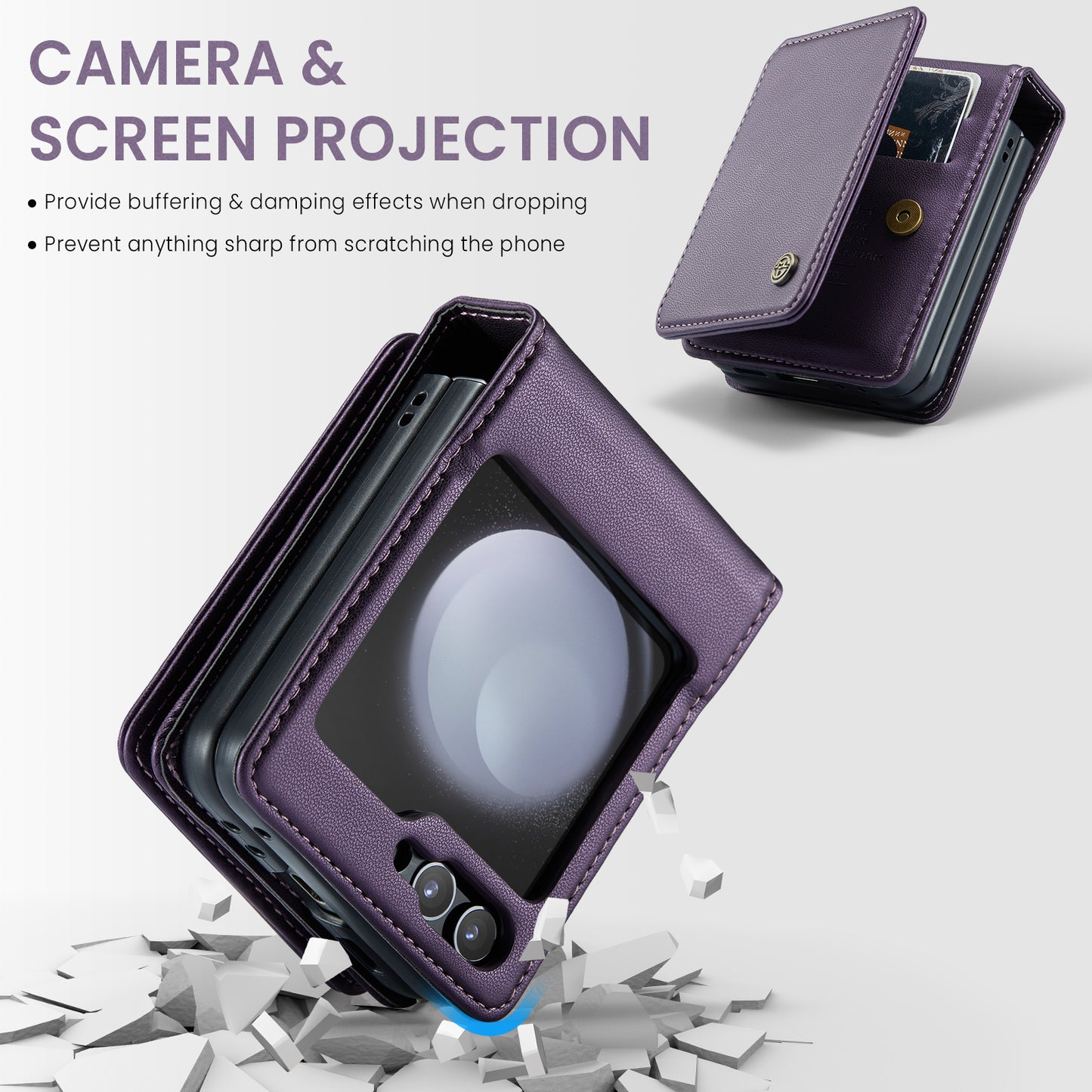 CASEME C22 Series for Samsung Galaxy Z Flip6 5G Case RFID Blocking Card Slot Leather Cover - Purple
