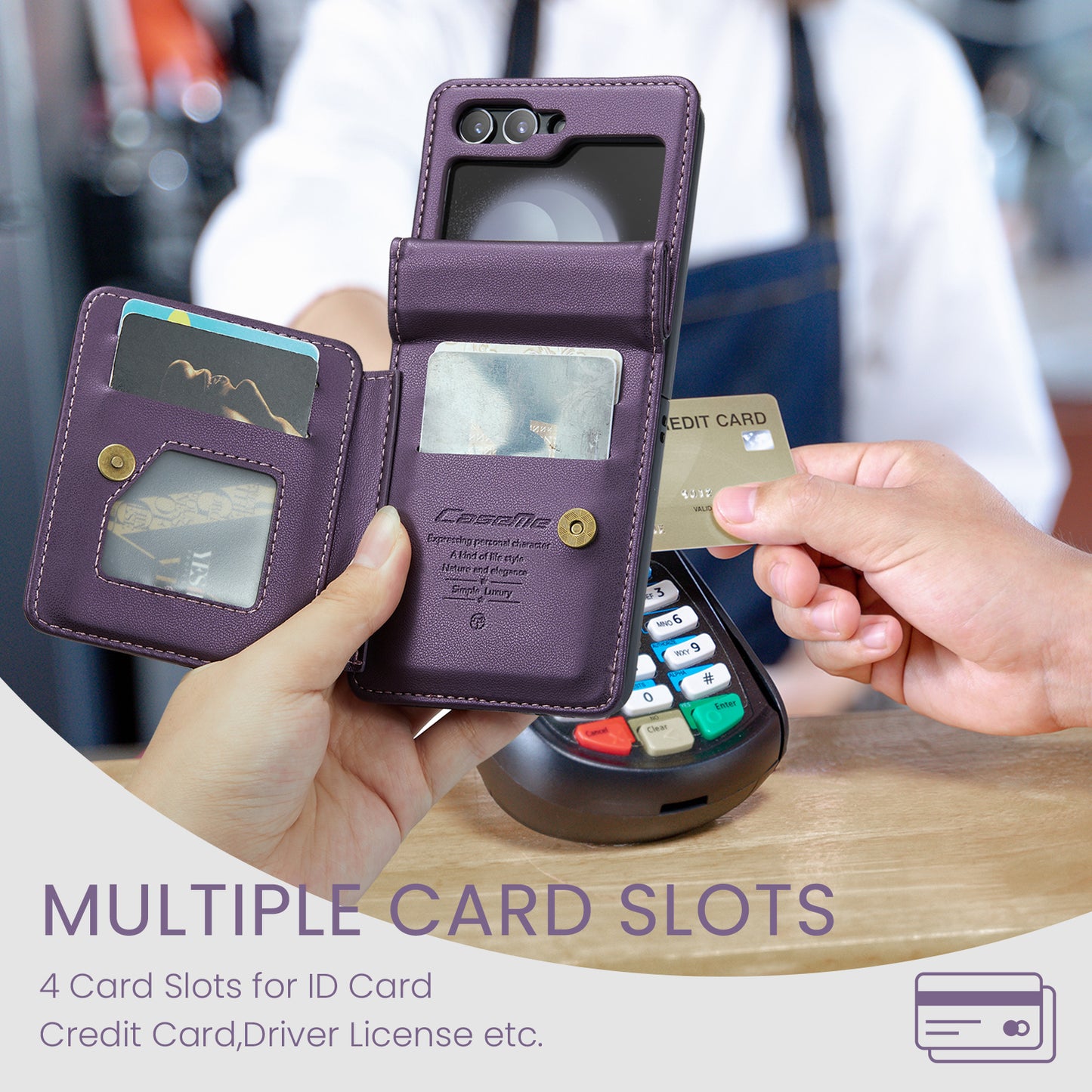 CASEME C22 Series for Samsung Galaxy Z Flip6 5G Case RFID Blocking Card Slot Leather Cover - Purple
