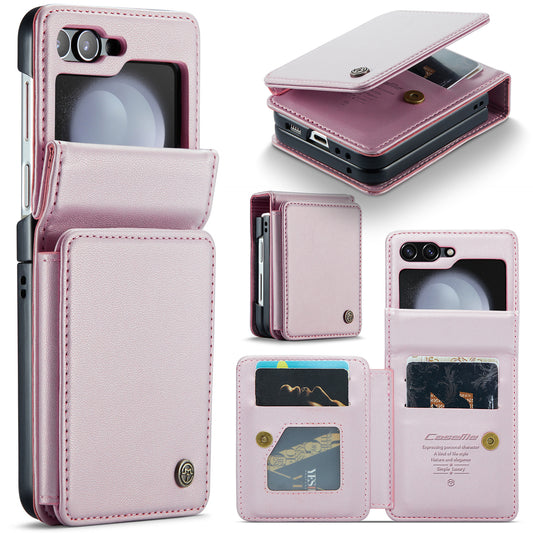 CASEME C22 Series for Samsung Galaxy Z Flip6 5G Case RFID Blocking Card Slot Leather Cover - Pink