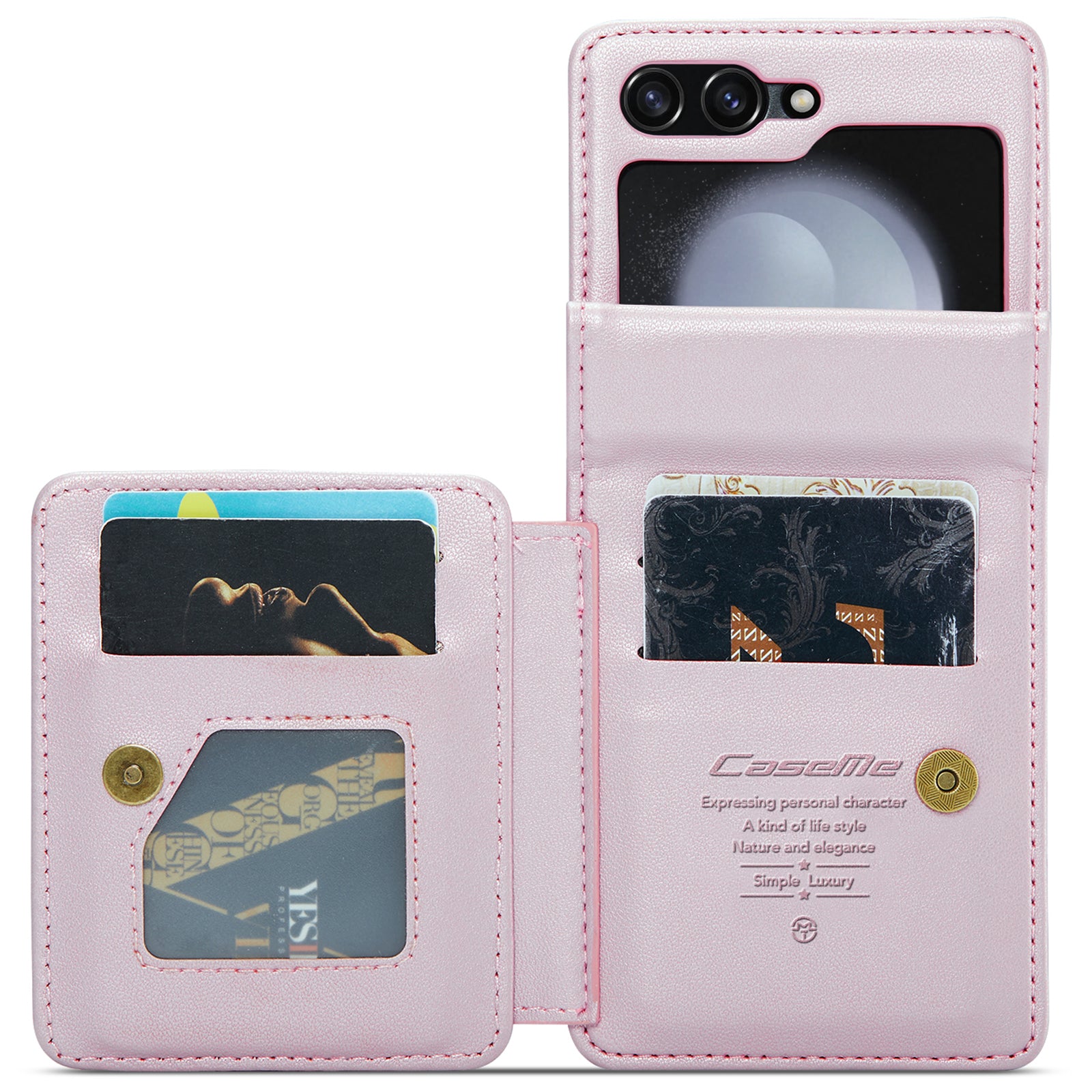 CASEME C22 Series for Samsung Galaxy Z Flip6 5G Case RFID Blocking Card Slot Leather Cover - Pink