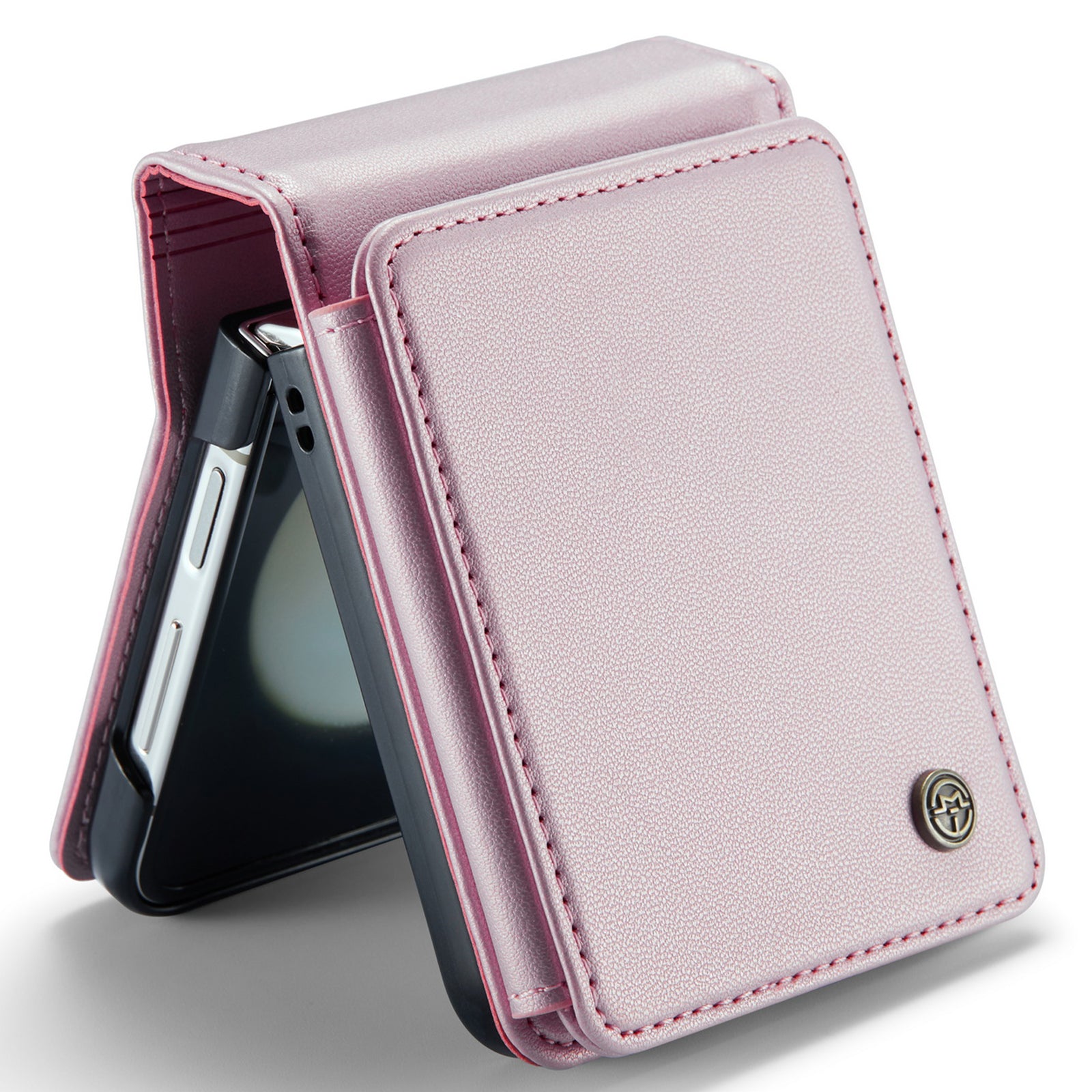 CASEME C22 Series for Samsung Galaxy Z Flip6 5G Case RFID Blocking Card Slot Leather Cover - Pink