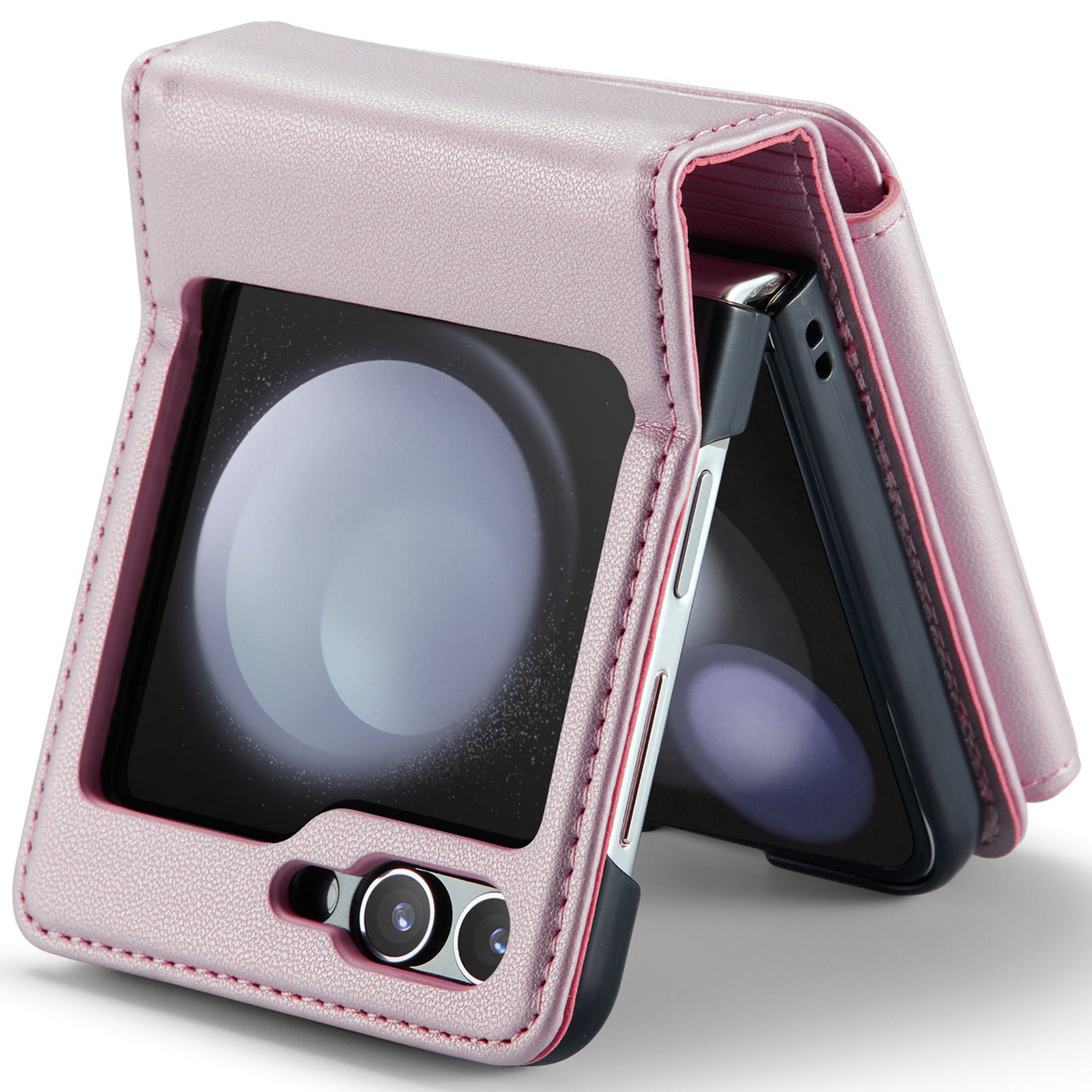 CASEME C22 Series for Samsung Galaxy Z Flip6 5G Case RFID Blocking Card Slot Leather Cover - Pink