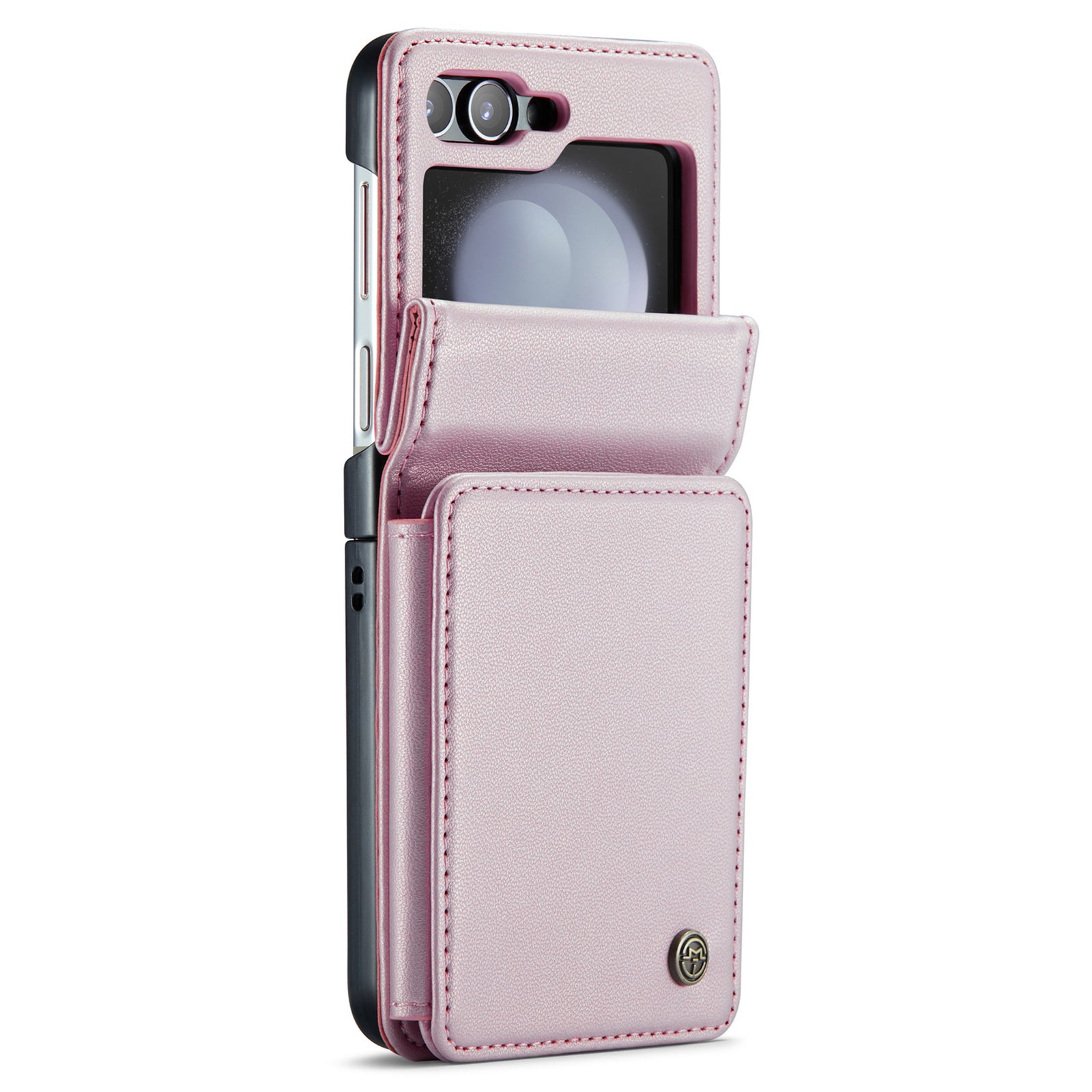 CASEME C22 Series for Samsung Galaxy Z Flip6 5G Case RFID Blocking Card Slot Leather Cover - Pink