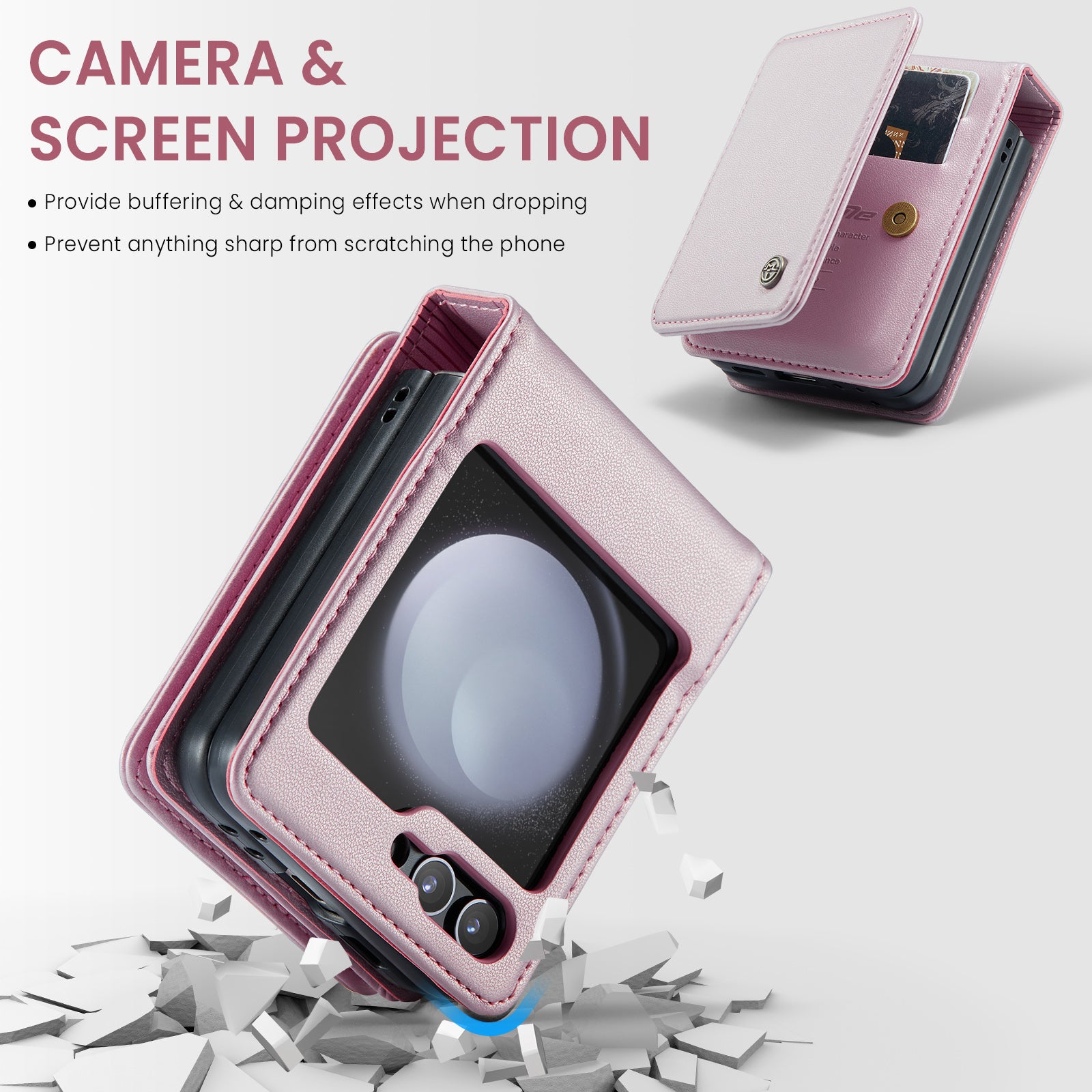 CASEME C22 Series for Samsung Galaxy Z Flip6 5G Case RFID Blocking Card Slot Leather Cover - Pink