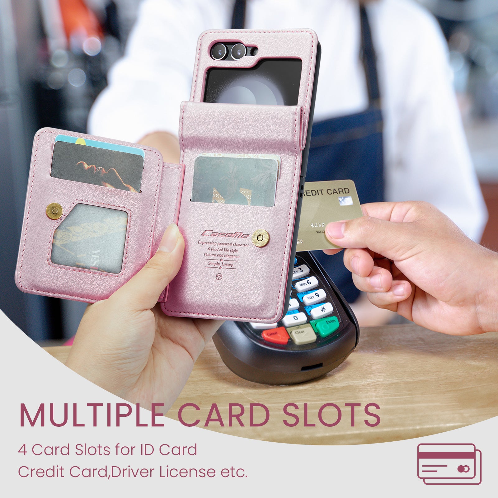 CASEME C22 Series for Samsung Galaxy Z Flip6 5G Case RFID Blocking Card Slot Leather Cover - Pink