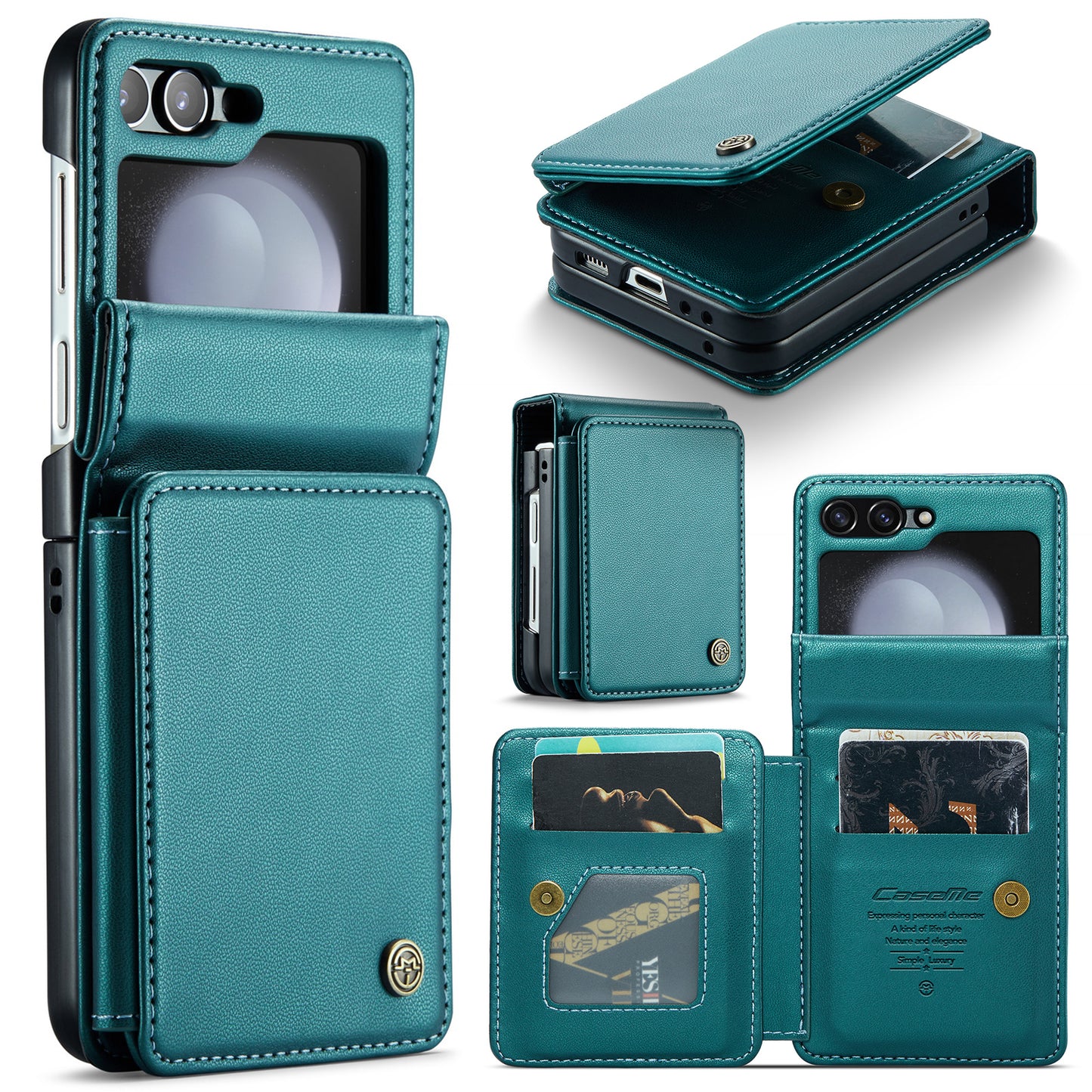 CASEME C22 Series for Samsung Galaxy Z Flip6 5G Case RFID Blocking Card Slot Leather Cover - Green