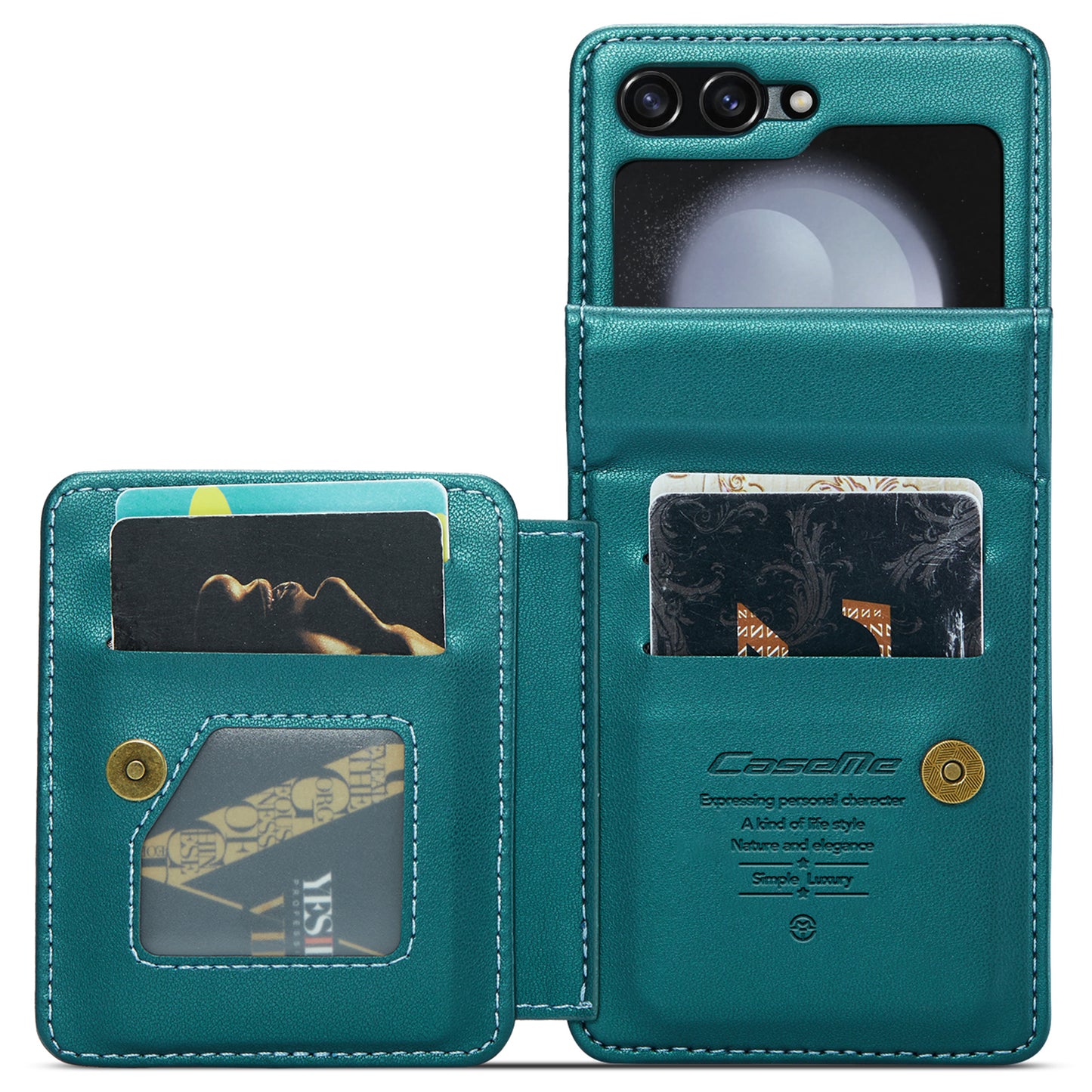 CASEME C22 Series for Samsung Galaxy Z Flip6 5G Case RFID Blocking Card Slot Leather Cover - Green