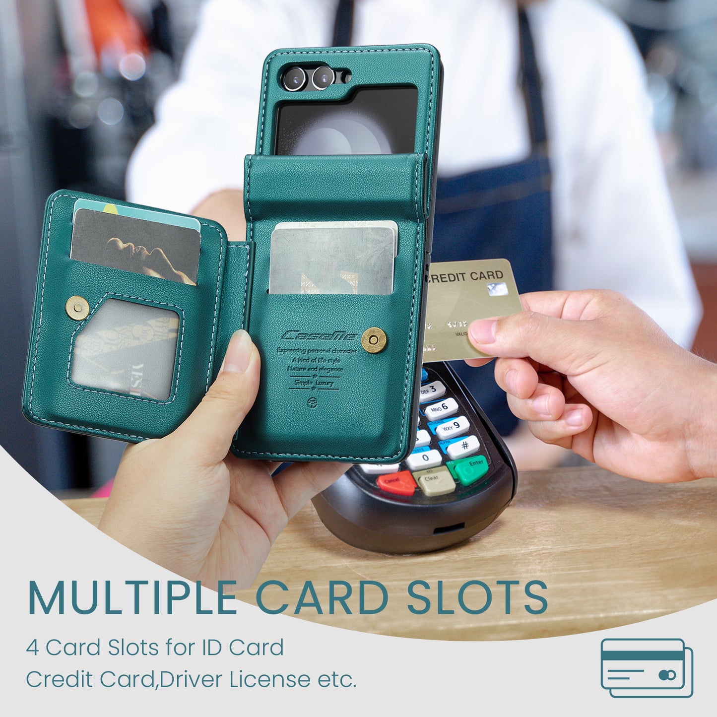 CASEME C22 Series for Samsung Galaxy Z Flip6 5G Case RFID Blocking Card Slot Leather Cover - Green