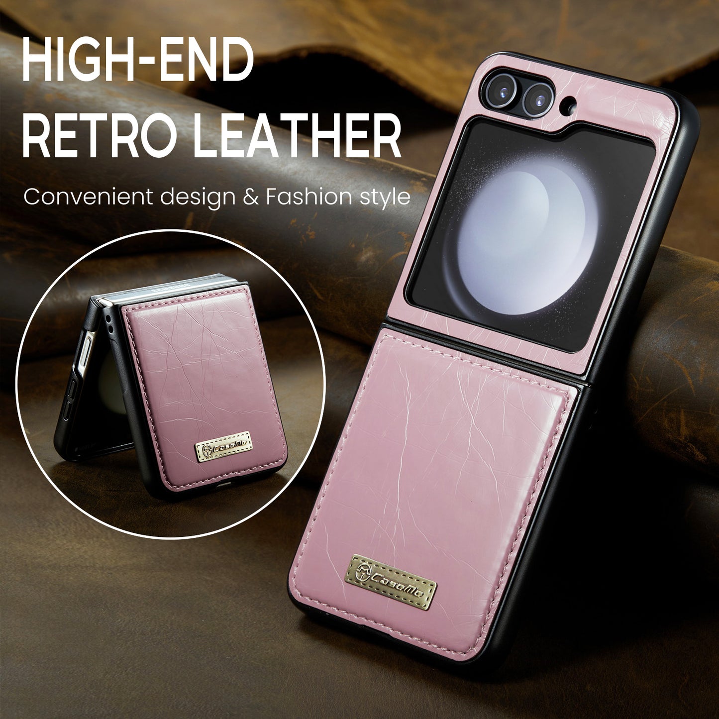 CASEME 003 Series For Samsung Galaxy Z Flip6 5G Case Leather Coated Hard PC Phone Cover - Pink