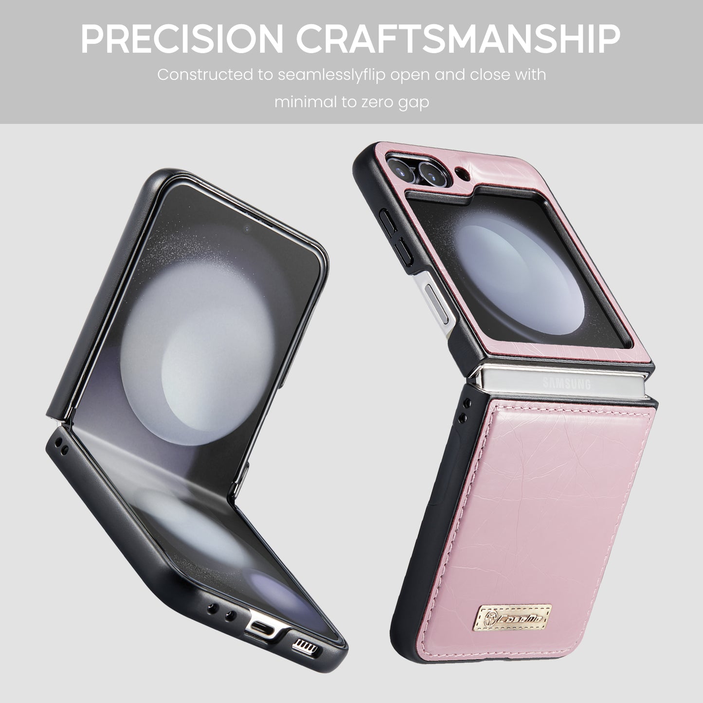 CASEME 003 Series For Samsung Galaxy Z Flip6 5G Case Leather Coated Hard PC Phone Cover - Pink