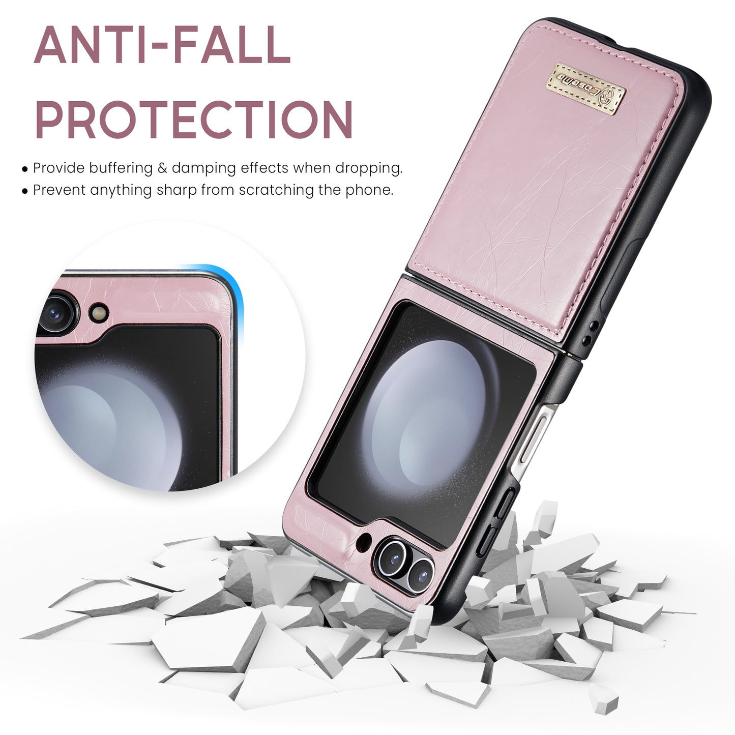 CASEME 003 Series For Samsung Galaxy Z Flip6 5G Case Leather Coated Hard PC Phone Cover - Pink