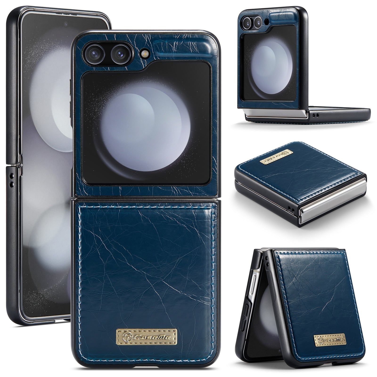 CASEME 003 Series For Samsung Galaxy Z Flip6 5G Case Leather Coated Hard PC Phone Cover - Blue