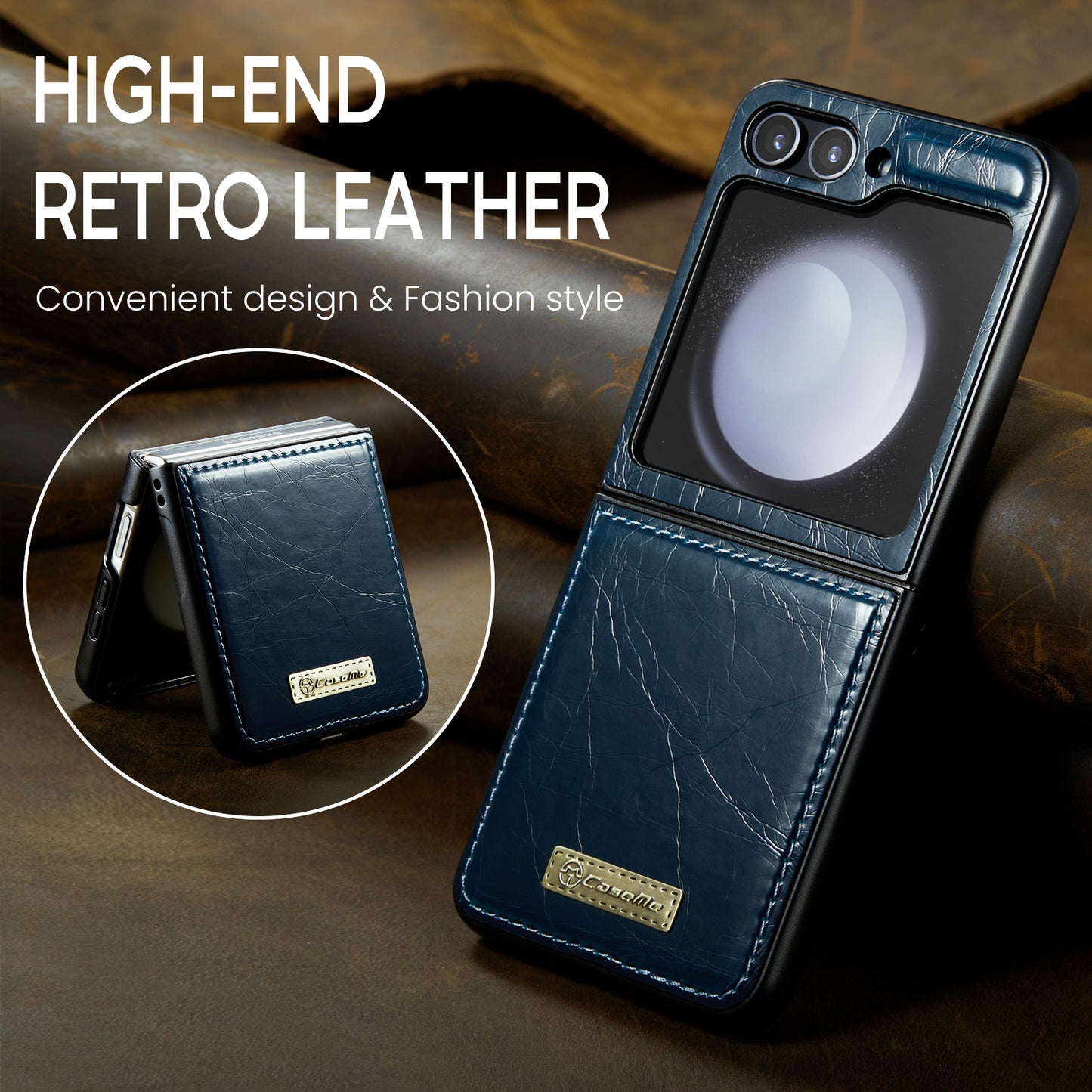 CASEME 003 Series For Samsung Galaxy Z Flip6 5G Case Leather Coated Hard PC Phone Cover - Blue