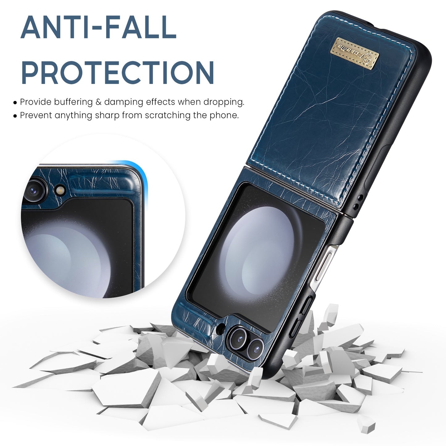 CASEME 003 Series For Samsung Galaxy Z Flip6 5G Case Leather Coated Hard PC Phone Cover - Blue