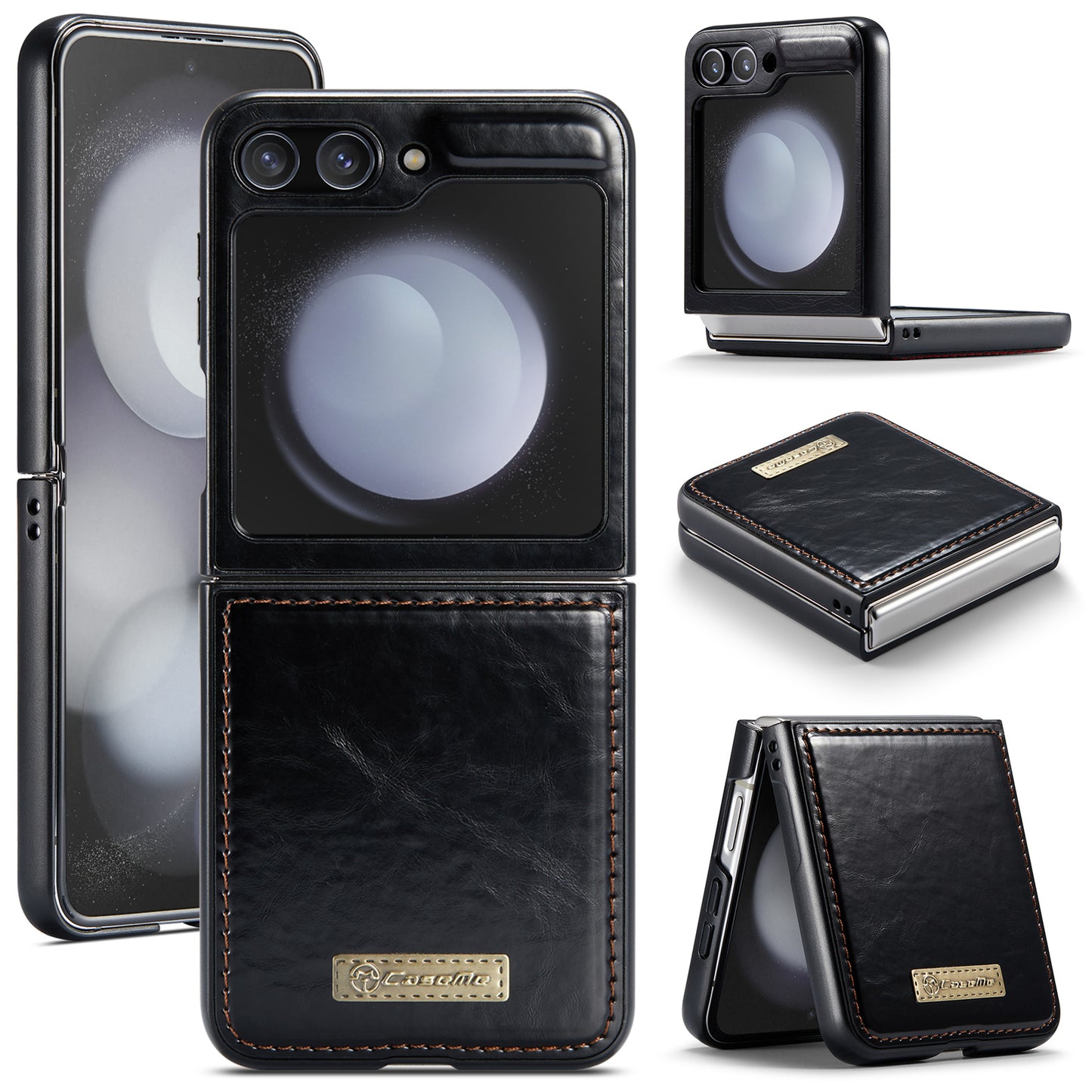CASEME 003 Series For Samsung Galaxy Z Flip6 5G Case Leather Coated Hard PC Phone Cover - Black