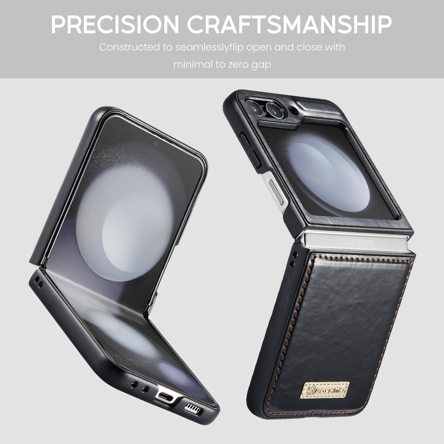 CASEME 003 Series For Samsung Galaxy Z Flip6 5G Case Leather Coated Hard PC Phone Cover - Black