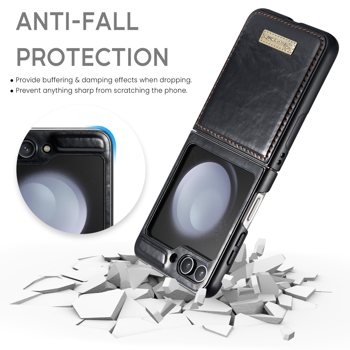 CASEME 003 Series For Samsung Galaxy Z Flip6 5G Case Leather Coated Hard PC Phone Cover - Black