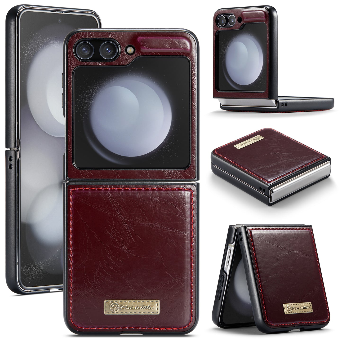 CASEME 003 Series For Samsung Galaxy Z Flip6 5G Case Leather Coated Hard PC Phone Cover - Wine Red