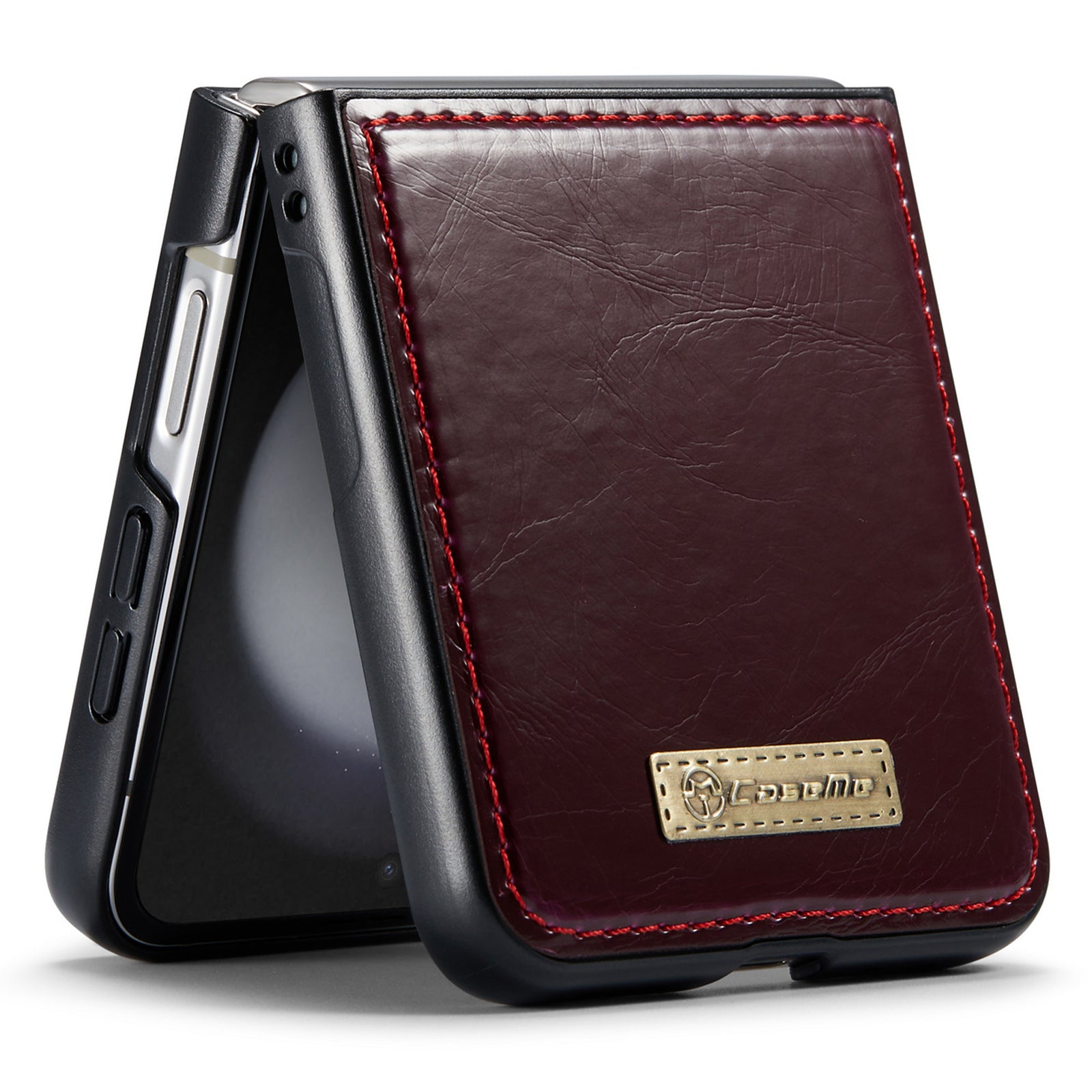 CASEME 003 Series For Samsung Galaxy Z Flip6 5G Case Leather Coated Hard PC Phone Cover - Wine Red