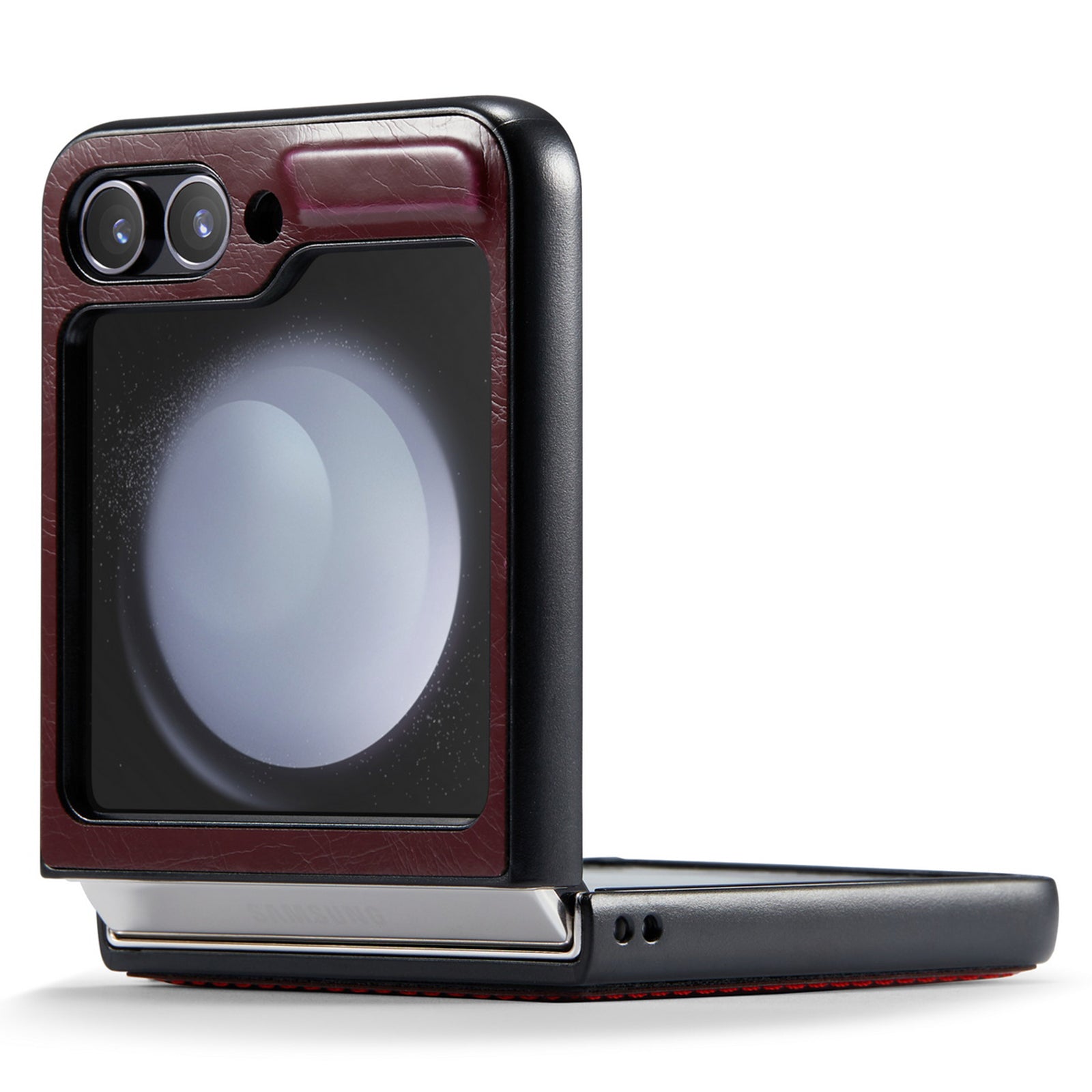 CASEME 003 Series For Samsung Galaxy Z Flip6 5G Case Leather Coated Hard PC Phone Cover - Wine Red