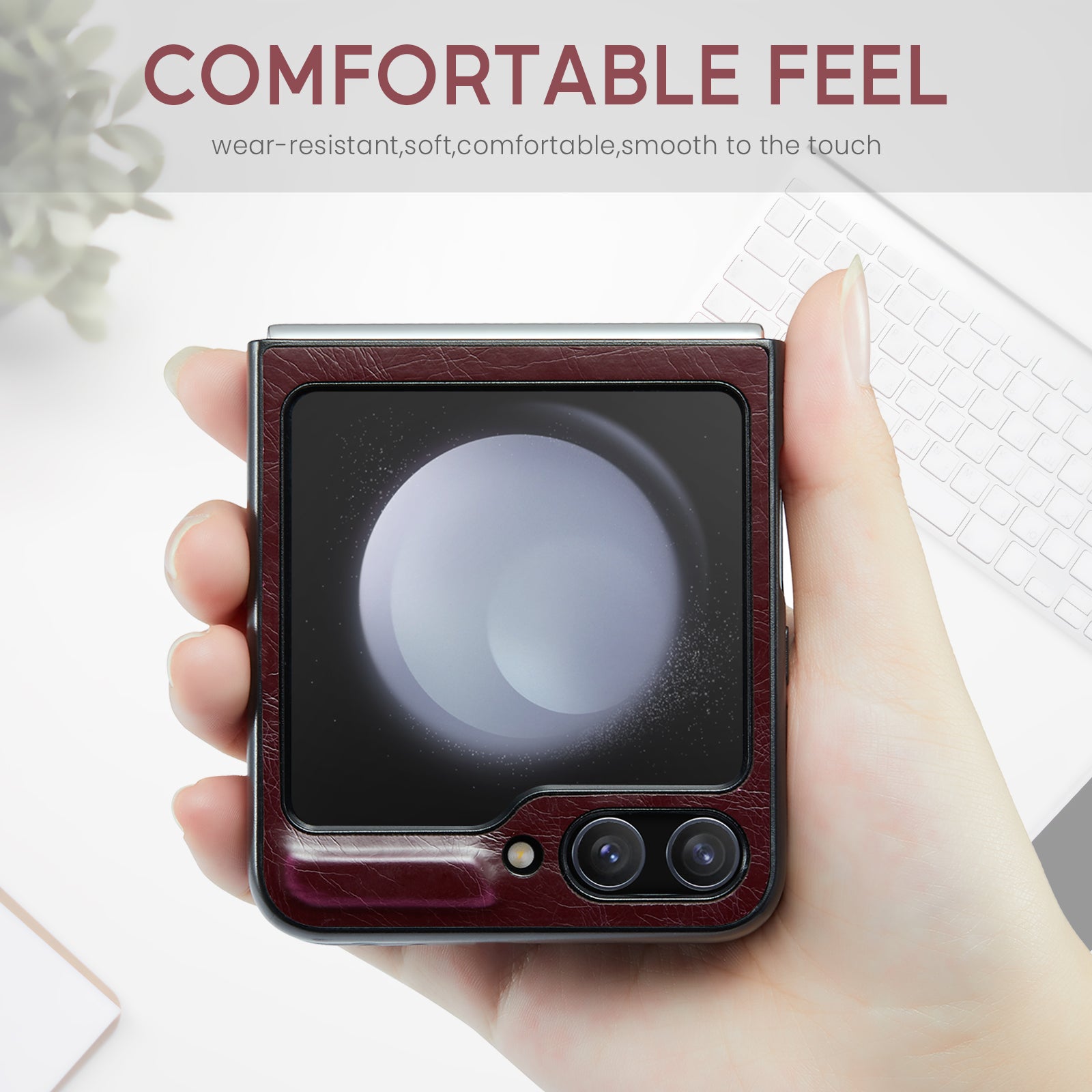 CASEME 003 Series For Samsung Galaxy Z Flip6 5G Case Leather Coated Hard PC Phone Cover - Wine Red