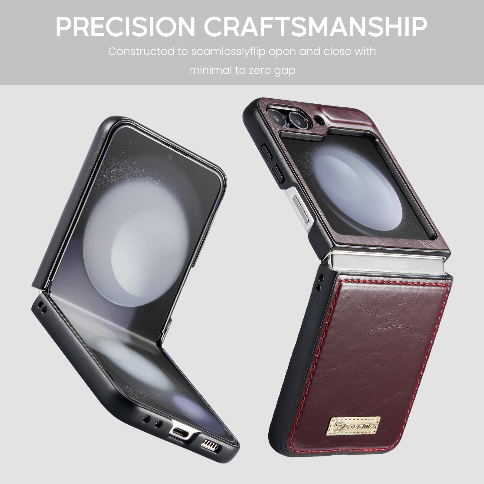 CASEME 003 Series For Samsung Galaxy Z Flip6 5G Case Leather Coated Hard PC Phone Cover - Wine Red