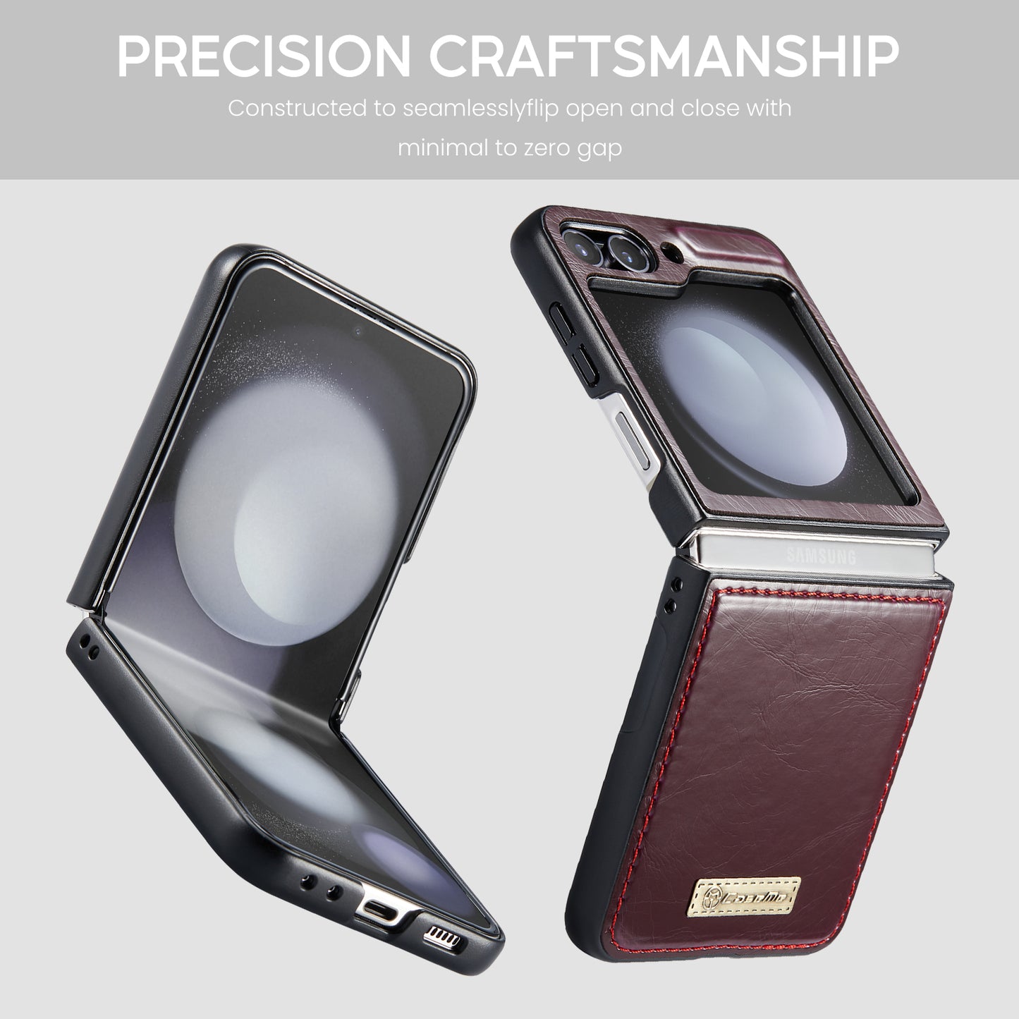 CASEME 003 Series For Samsung Galaxy Z Flip6 5G Case Leather Coated Hard PC Phone Cover - Wine Red