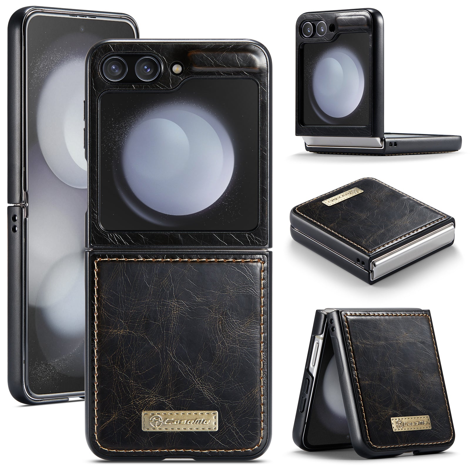 CASEME 003 Series For Samsung Galaxy Z Flip6 5G Case Leather Coated Hard PC Phone Cover - Coffee
