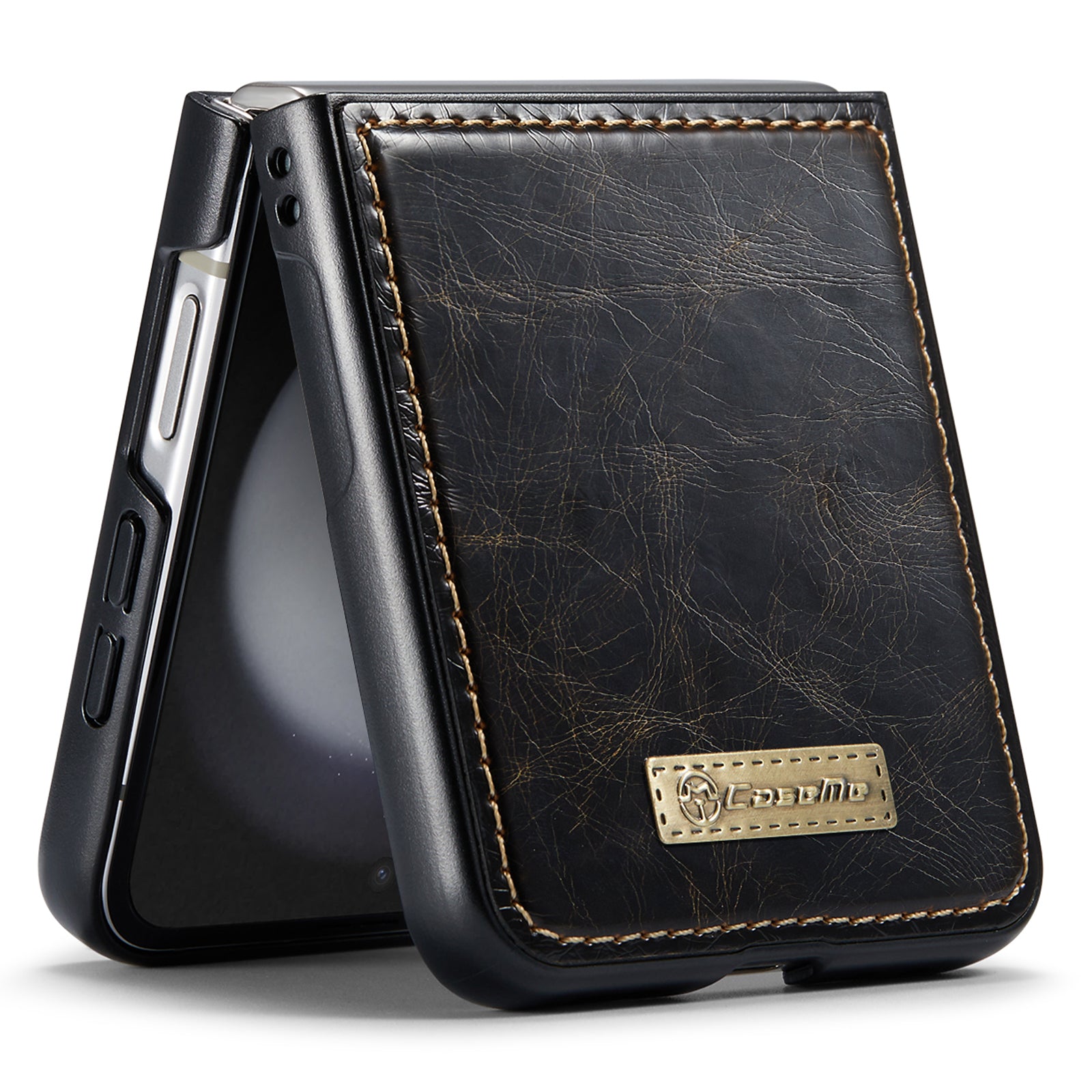 CASEME 003 Series For Samsung Galaxy Z Flip6 5G Case Leather Coated Hard PC Phone Cover - Coffee