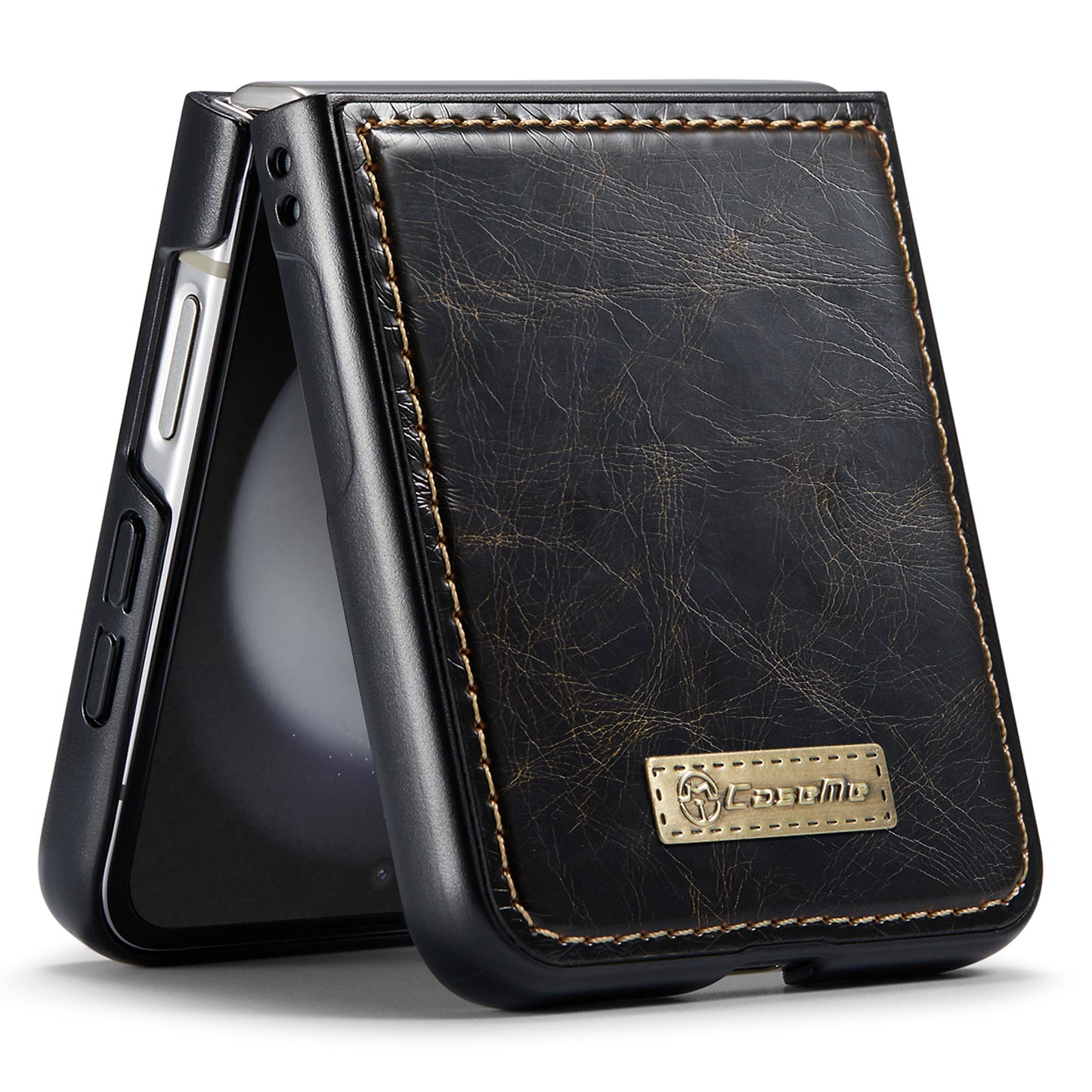 CASEME 003 Series For Samsung Galaxy Z Flip6 5G Case Leather Coated Hard PC Phone Cover - Coffee