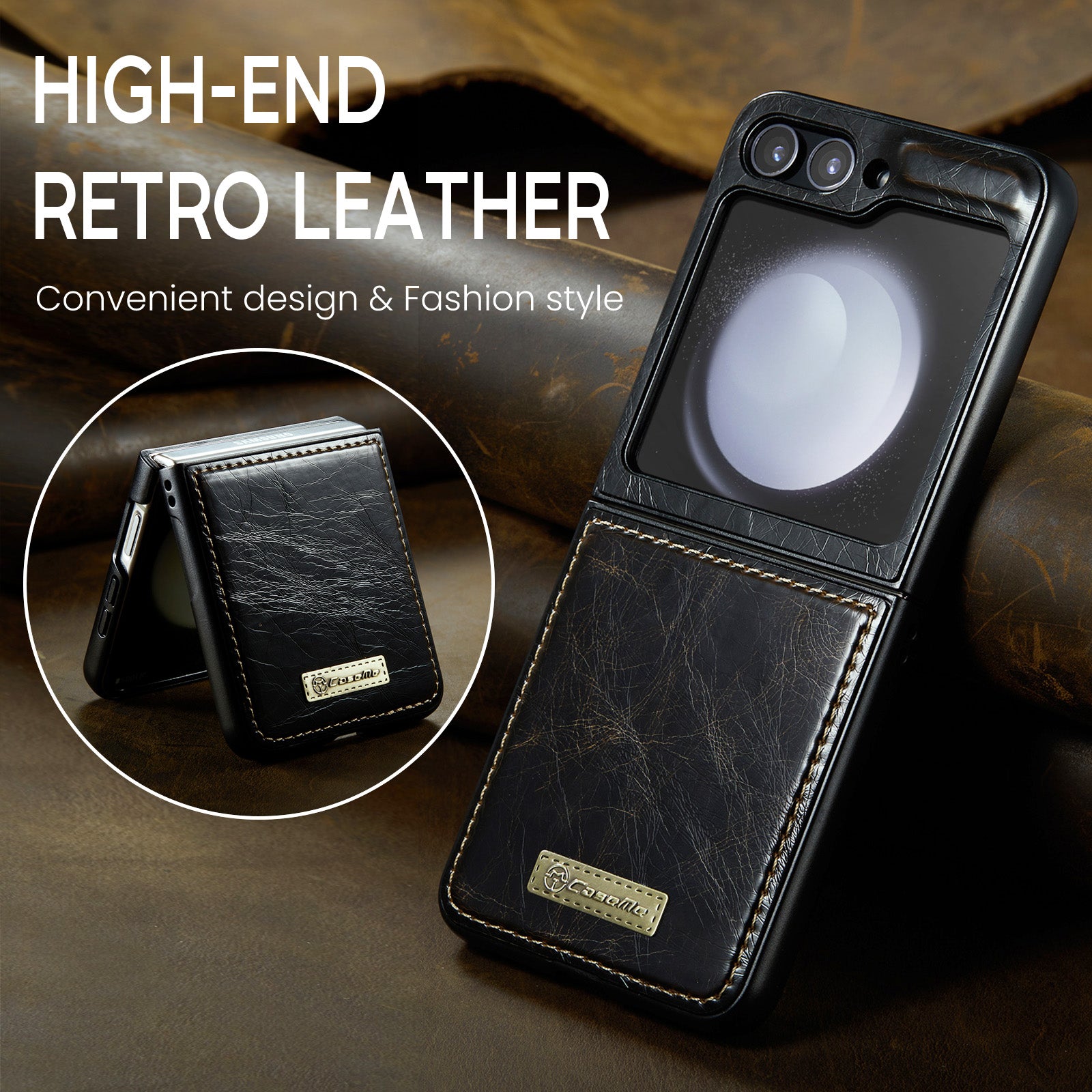 CASEME 003 Series For Samsung Galaxy Z Flip6 5G Case Leather Coated Hard PC Phone Cover - Coffee