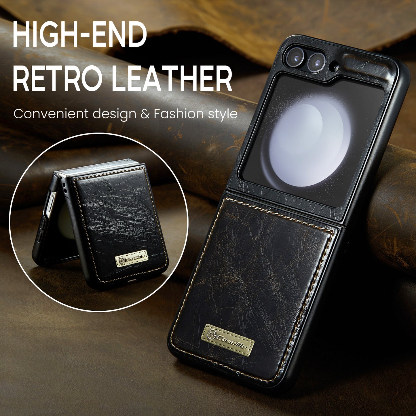 CASEME 003 Series For Samsung Galaxy Z Flip6 5G Case Leather Coated Hard PC Phone Cover - Coffee