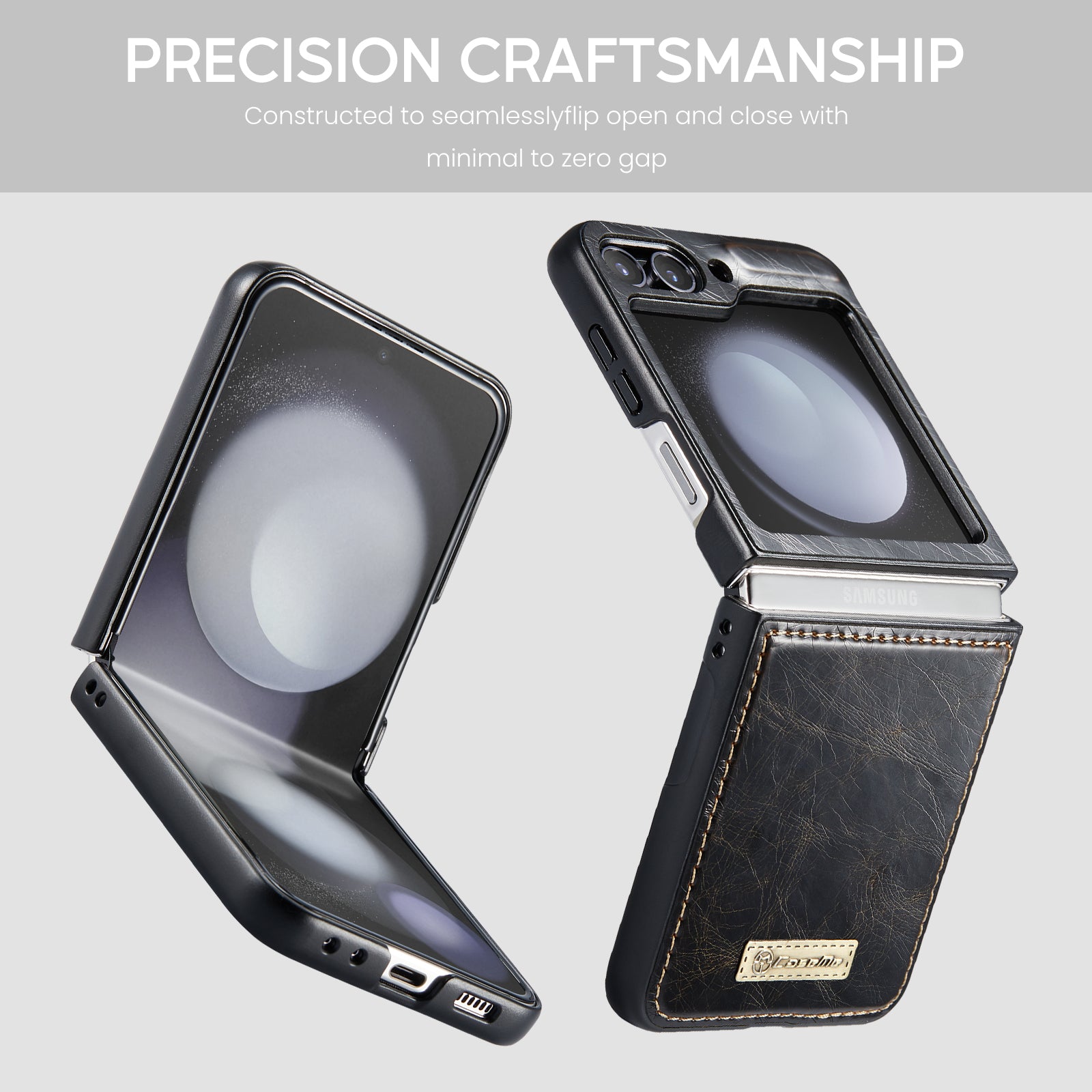 CASEME 003 Series For Samsung Galaxy Z Flip6 5G Case Leather Coated Hard PC Phone Cover - Coffee