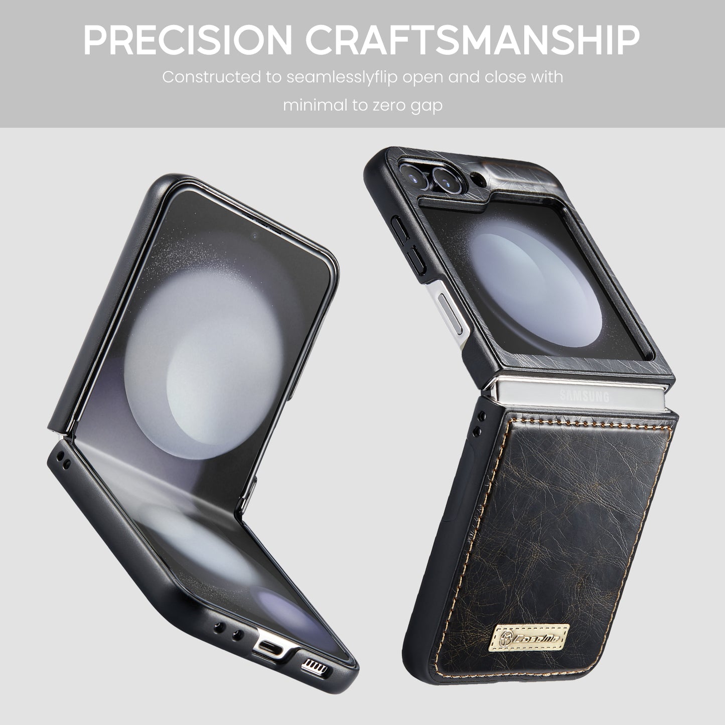 CASEME 003 Series For Samsung Galaxy Z Flip6 5G Case Leather Coated Hard PC Phone Cover - Coffee