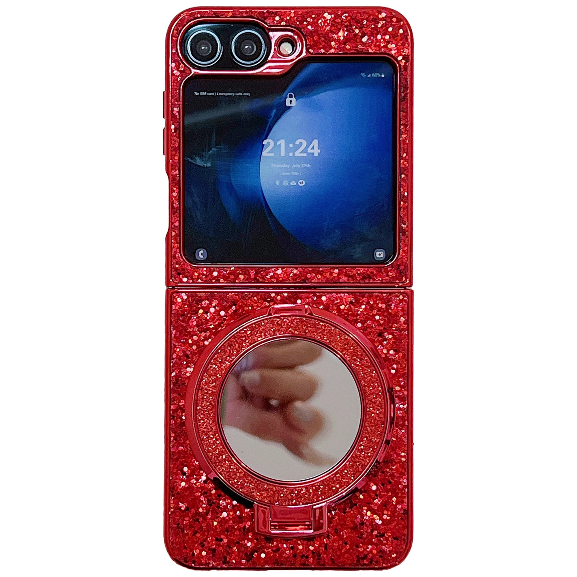 For Samsung Galaxy Z Flip6 5G Case TPU+PC Kickstand Phone Cover with Mirror - Red