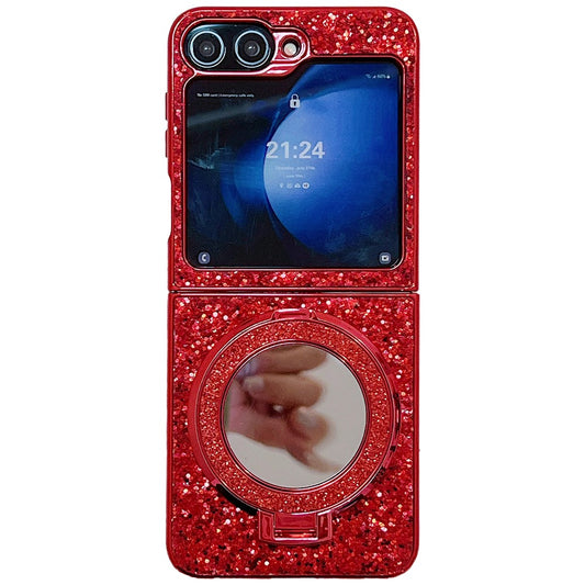 For Samsung Galaxy Z Flip7 FE 5G / Z Flip6 5G Case TPU+PC Kickstand Phone Cover with Mirror - Red