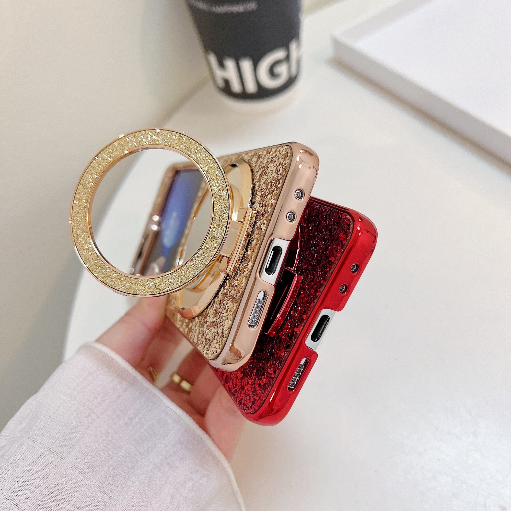 For Samsung Galaxy Z Flip6 5G Case TPU+PC Kickstand Phone Cover with Mirror - Rose Gold