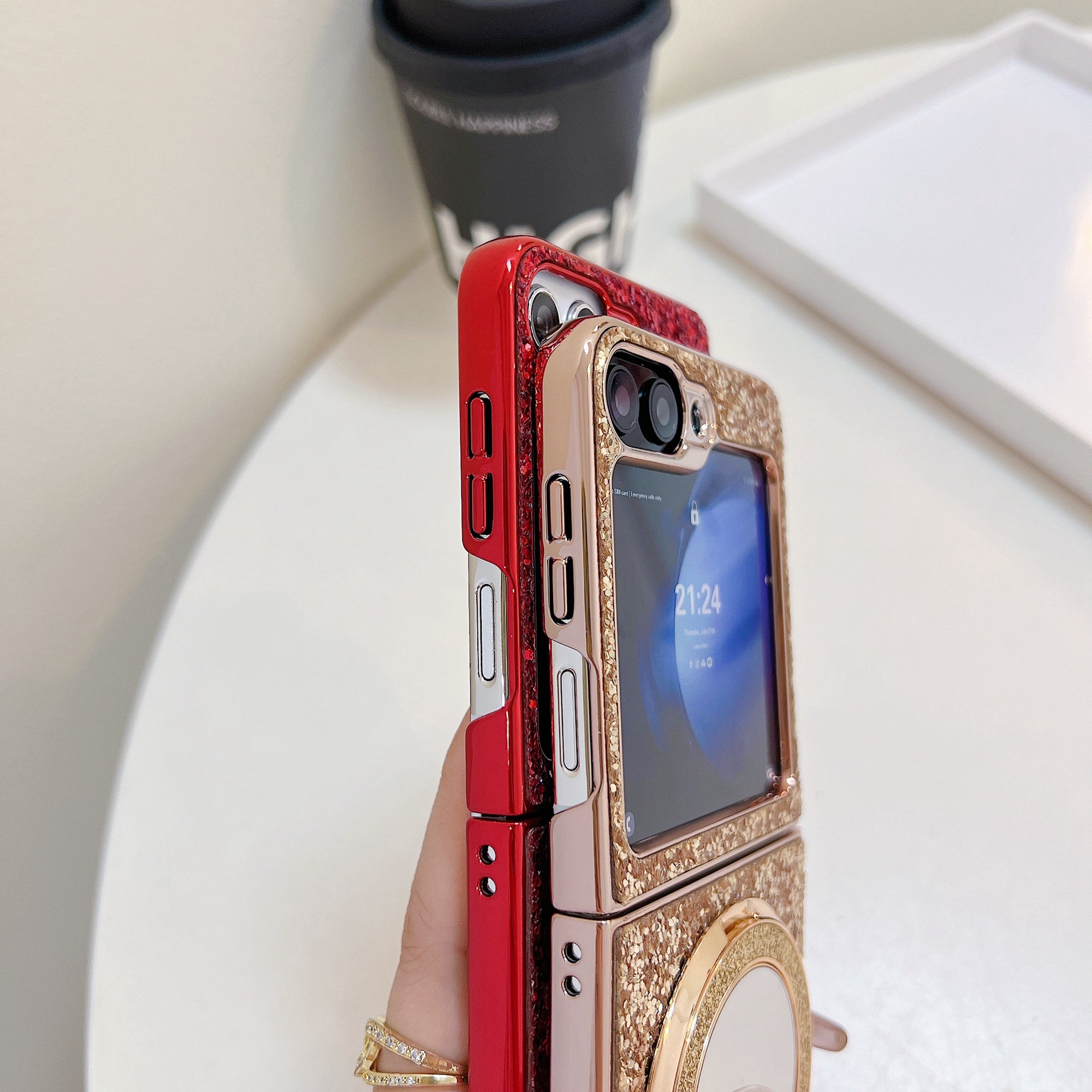 For Samsung Galaxy Z Flip6 5G Case TPU+PC Kickstand Phone Cover with Mirror - Rose Gold
