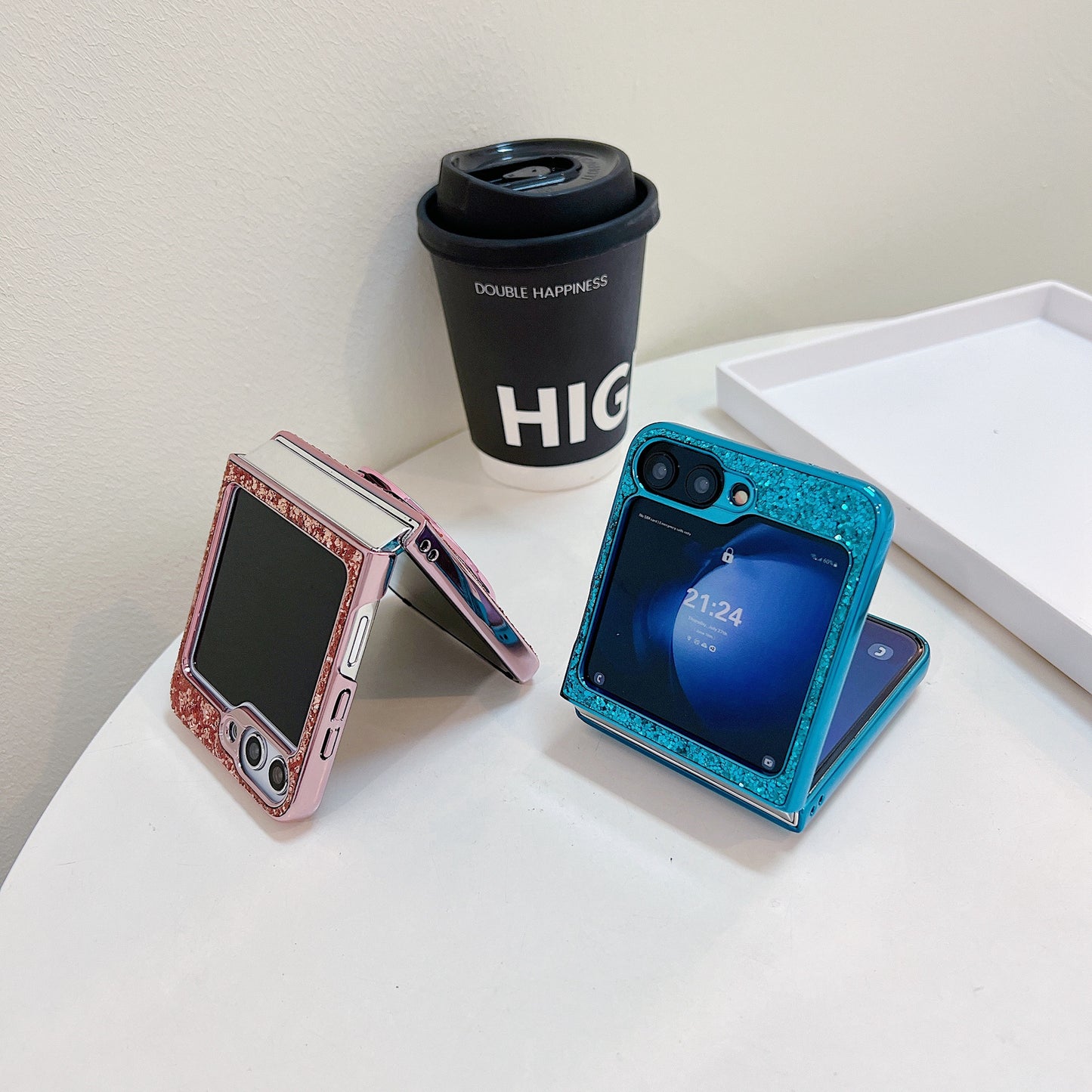 For Samsung Galaxy Z Flip6 5G Case TPU+PC Kickstand Phone Cover with Mirror - Blue