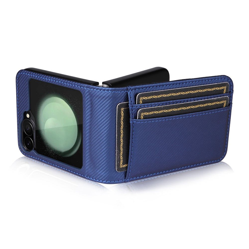 For Samsung Galaxy Z Flip7 FE 5G / Z Flip6 5G PU Leather+PC Phone Case Card Holder Mobile Phone Cover - Blue