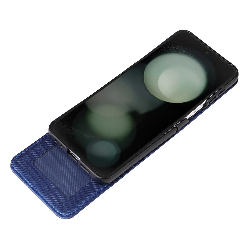 For Samsung Galaxy Z Flip7 FE 5G / Z Flip6 5G PU Leather+PC Phone Case Card Holder Mobile Phone Cover - Blue